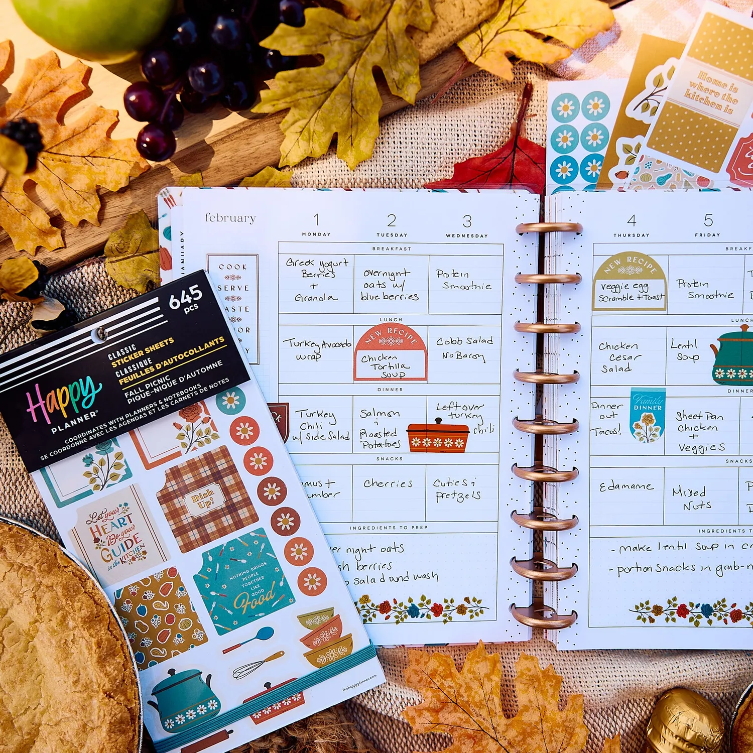 Happy Planner Fall Picnic stickers repas 30 planches
