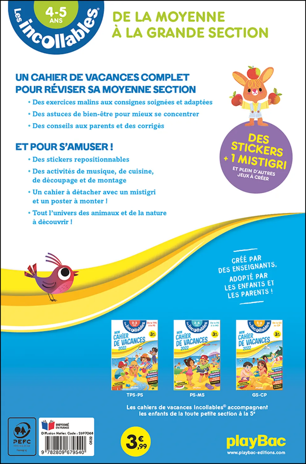Frigobloc Les Incollables cahier vacances MS vers GS 4-5 ans