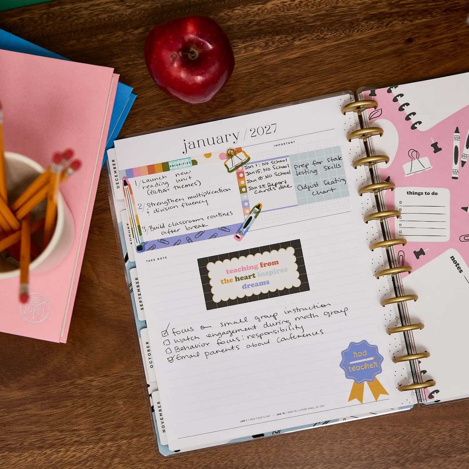 Happy Planner School Doodles Ivory agenda enseignant Big 2026-2027