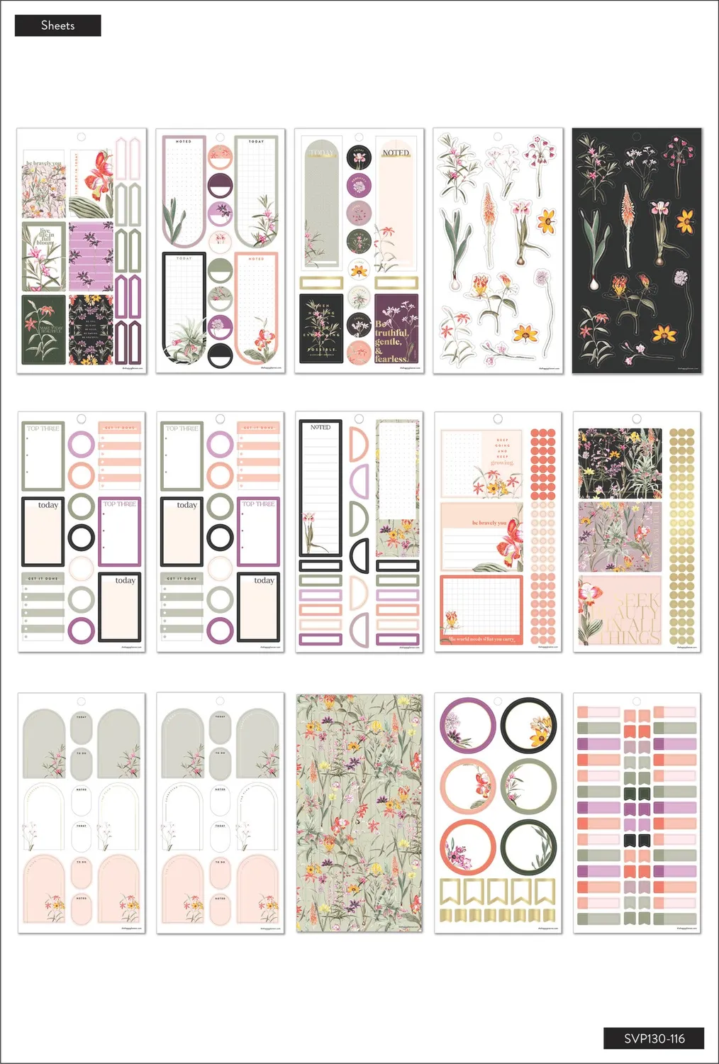Happy Planner Fresh Botanicals stickers 30 feuilles doré
