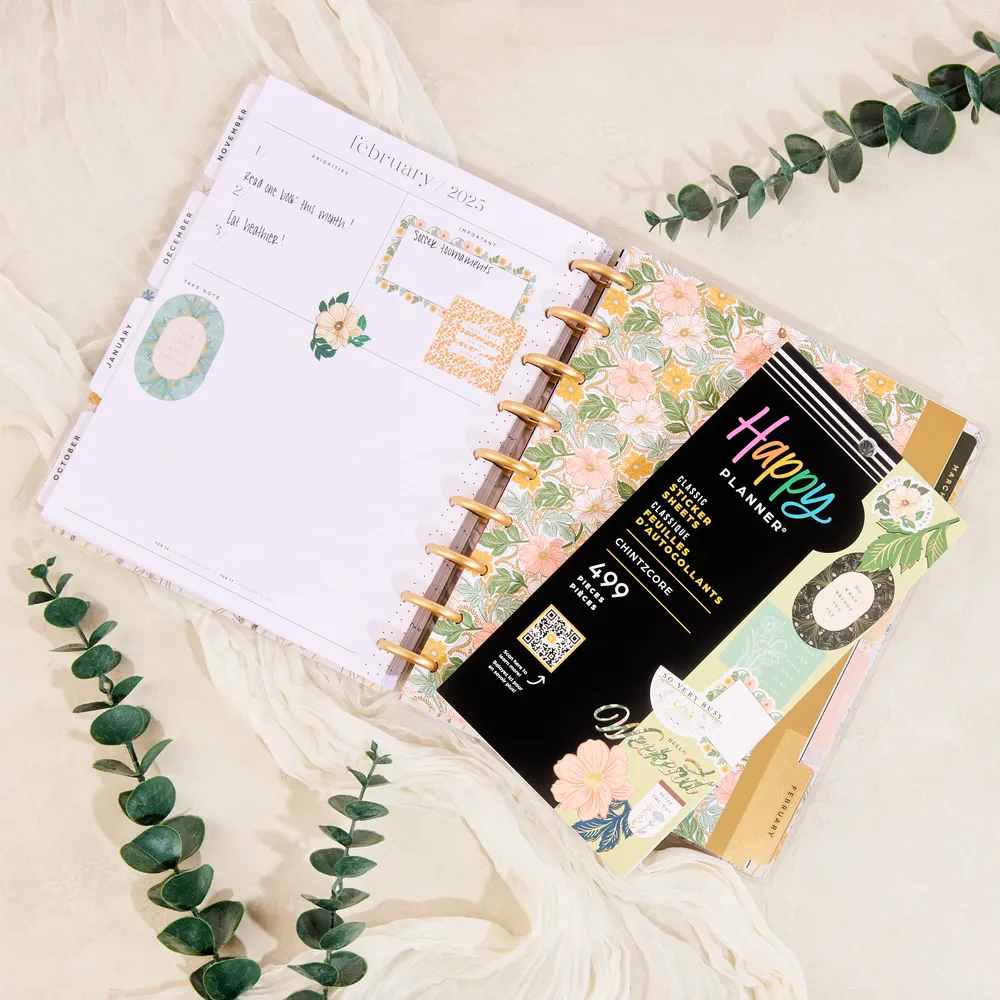 Happy Planner Chintzcore Flowers autocollants 30 feuilles 499 pièces