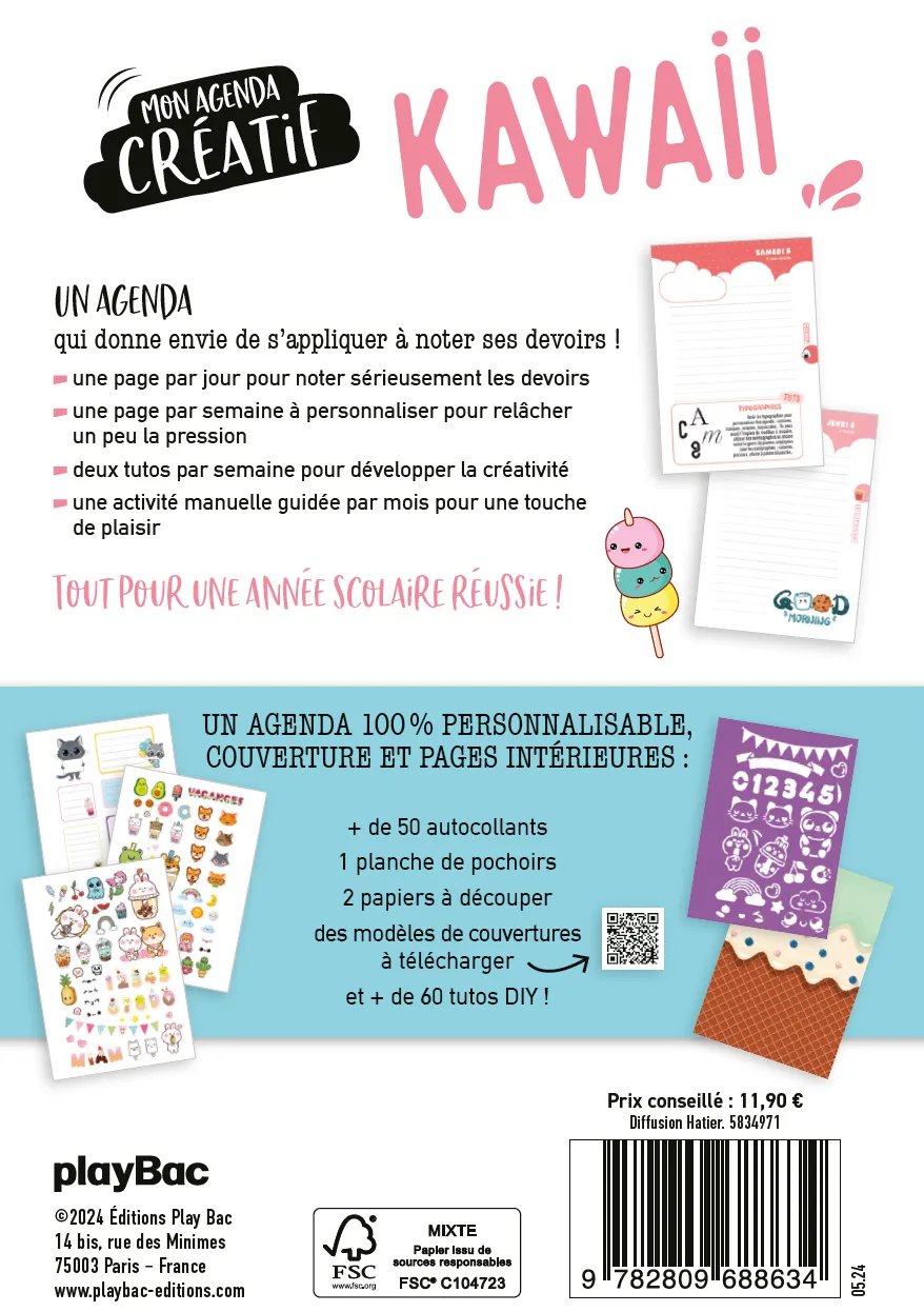 Frigobloc Kawaii 2024-2025 agenda créatif à customiser stickers