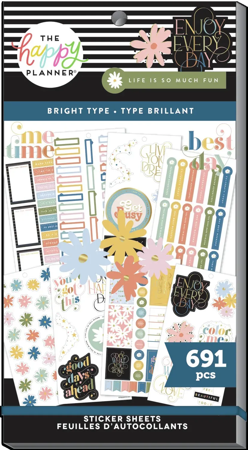 Happy Planner Bright Type stickers 30 feuilles 691 citations