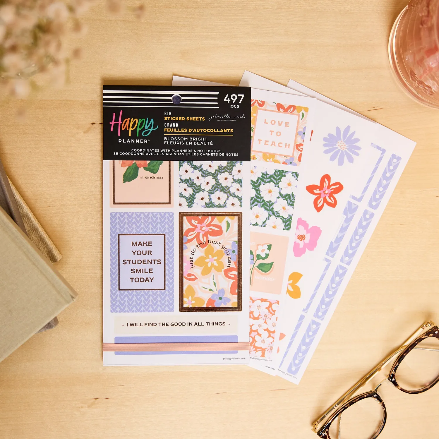 Happy Planner Blossom Bright Teacher stickers Big 30 planches floral