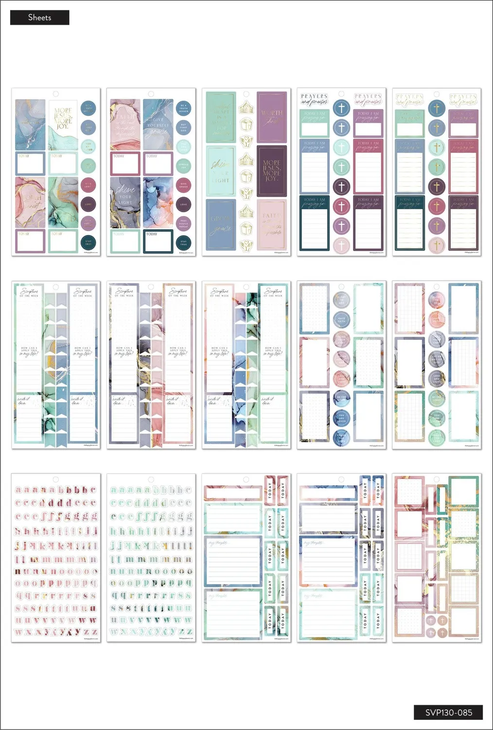 Happy Planner Marble Faith stickers value pack 876 pièces