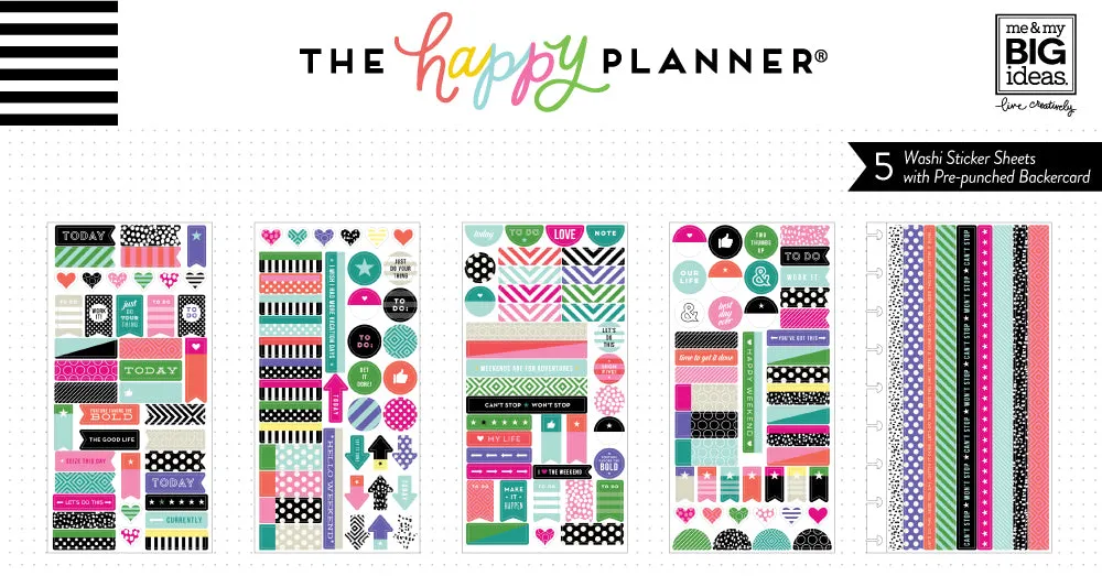 Happy Planner Washi pack stickers 5 planches