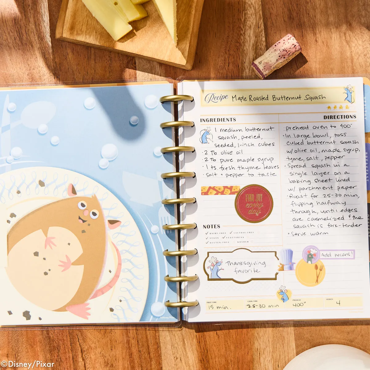 Happy Planner Disney Ratatouille organiseur recettes 81 feuilles