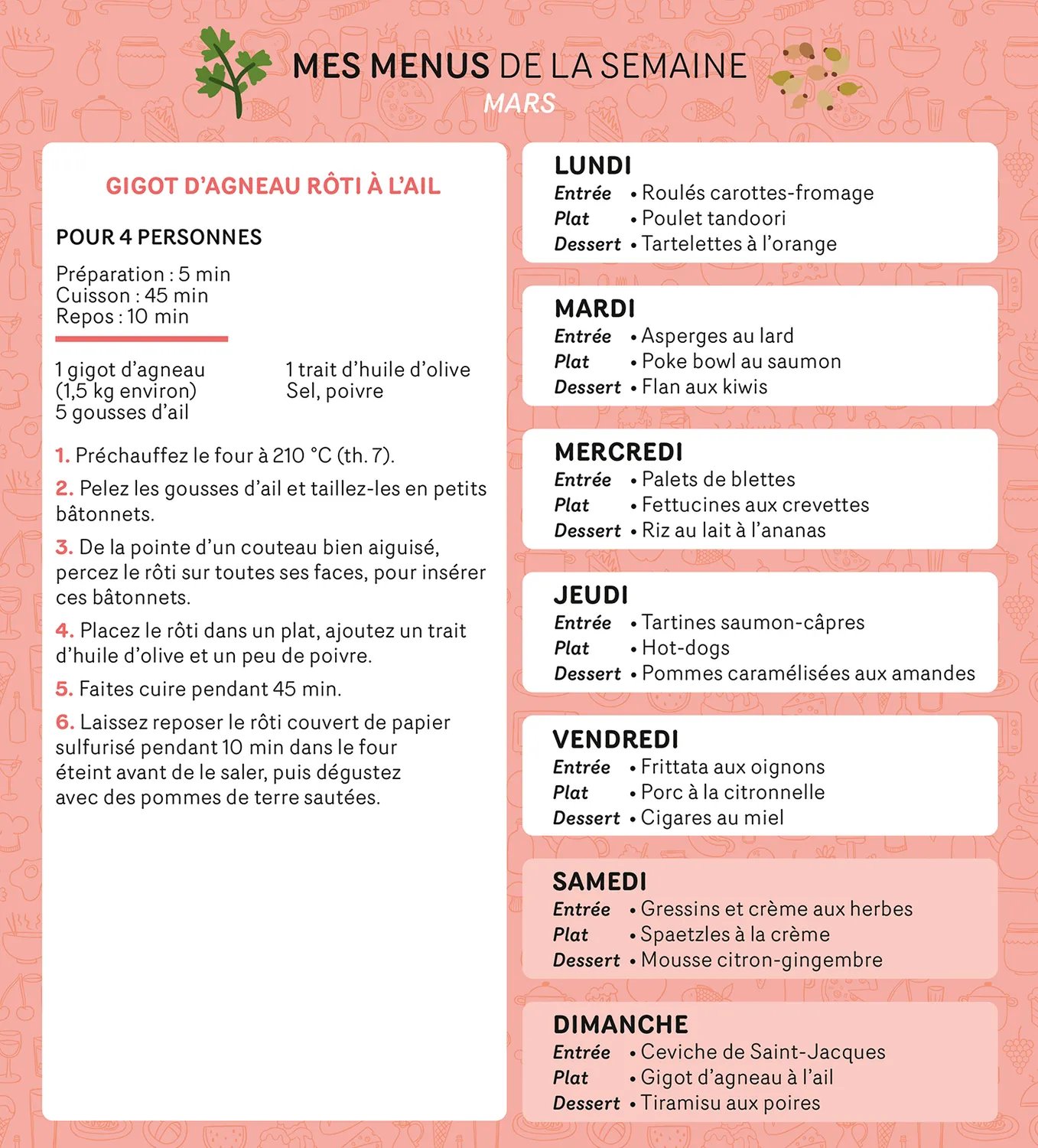 Frigobloc Hebdomadaire 2027 calendrier familial menus 16 mois
