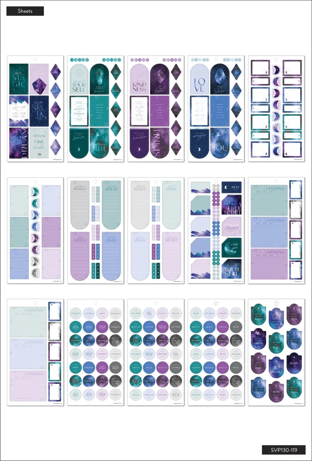 Happy Planner Among Stars stickers galaxy iridescent 567 pièces
