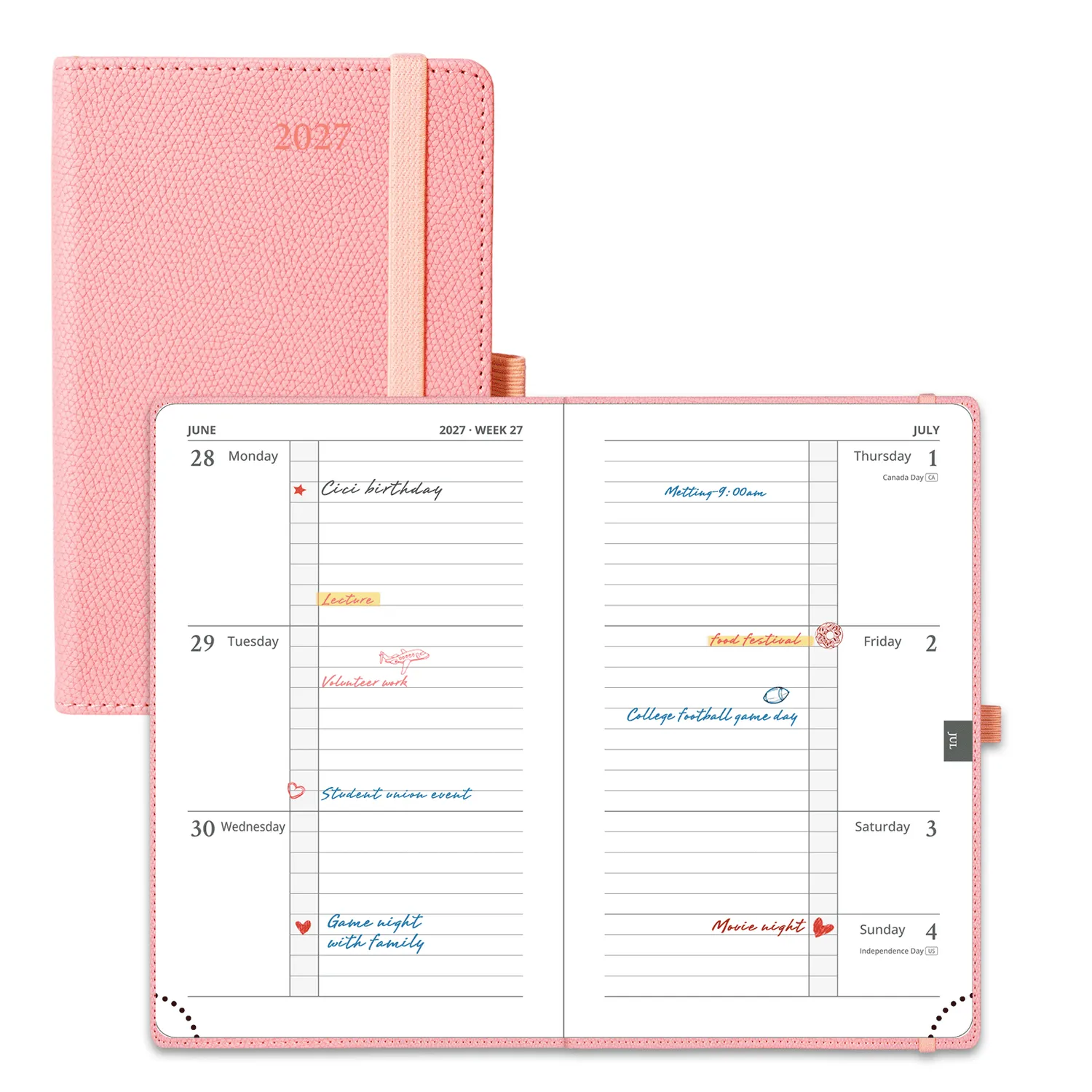 Poprun CETLA6-27 agenda hebdo poche rose poudré