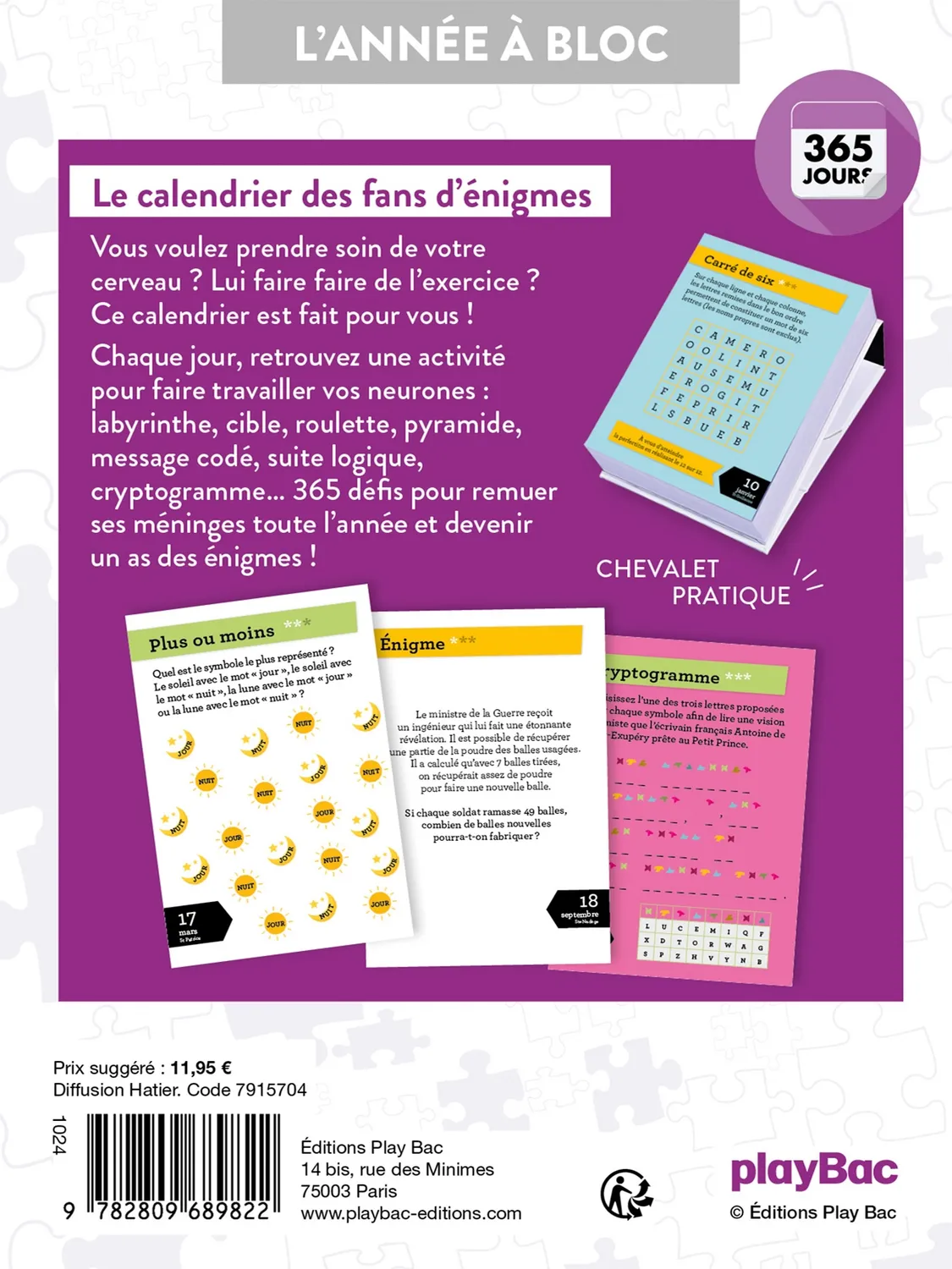 Frigobloc Jeux de Logique en 365 jours calendrier année à bloc énigmes