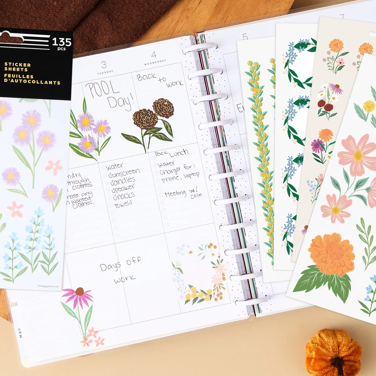 Happy Planner Blooming Bouquet stickers 10 feuilles florales
