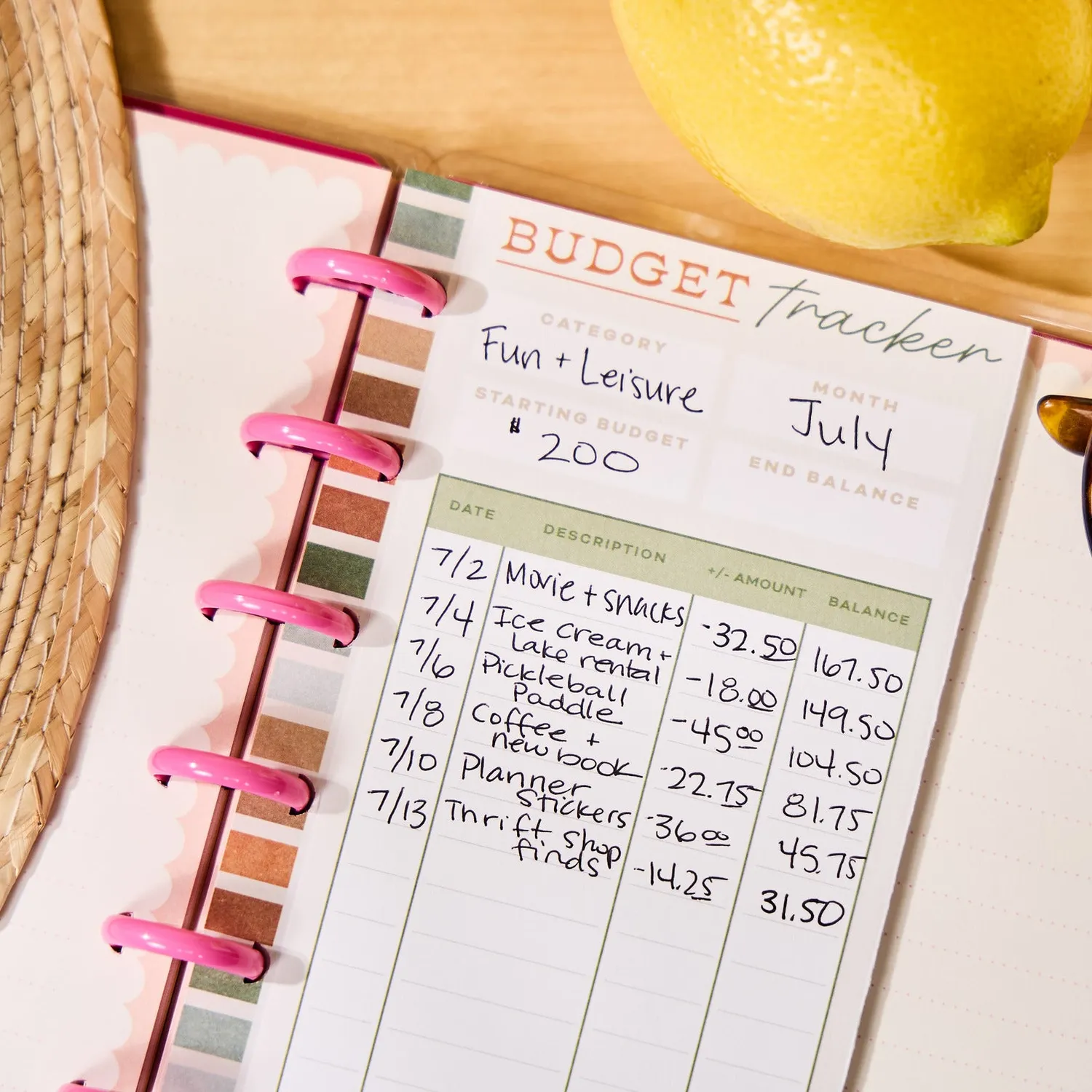 Happy Planner Sage Terracotta recharge budget Classic 40 feuilles