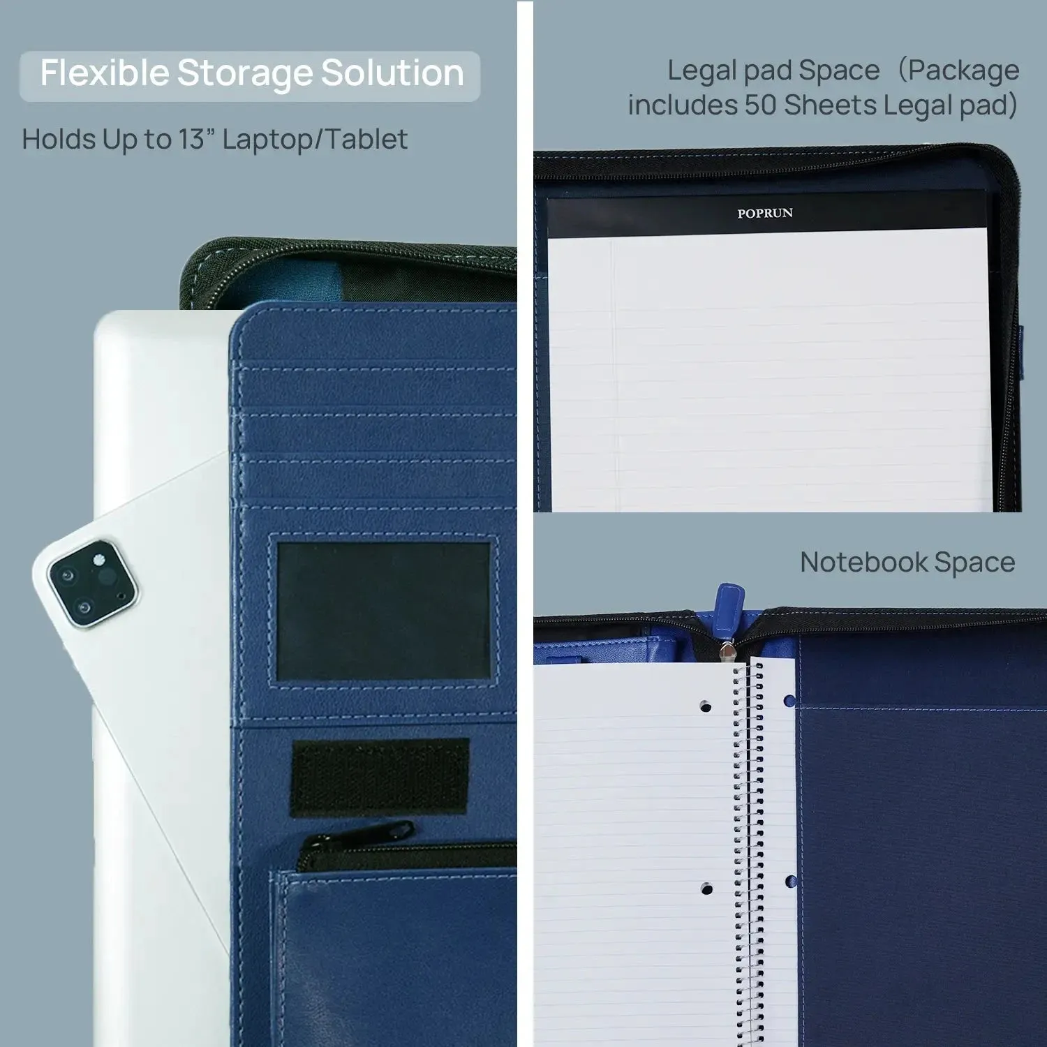 Poprun PF1113PU-BL conférencier zippé bleu avec bloc