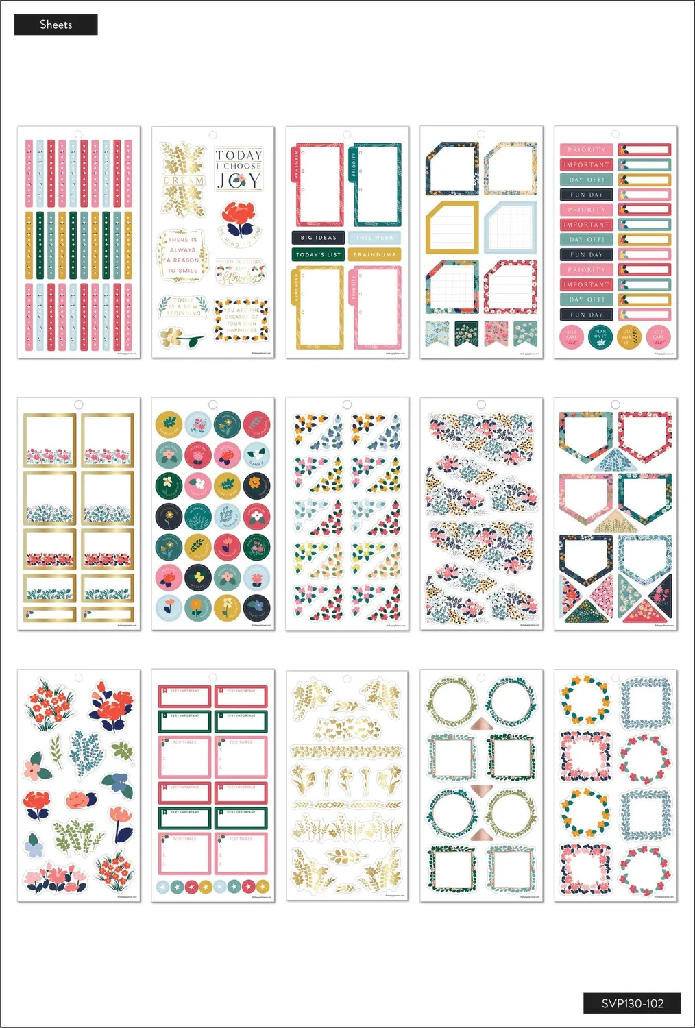 Happy Planner Teeny Florals Big stickers 436 doré floral
