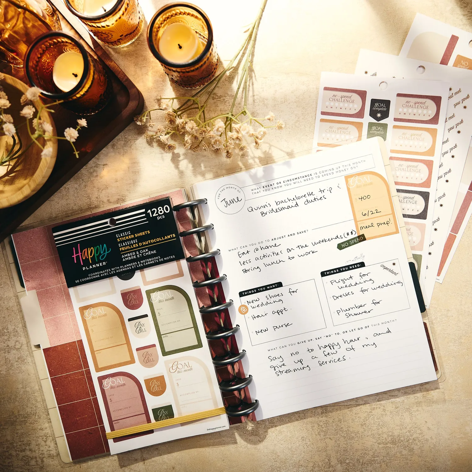 Happy Planner Amber & Oak stickers budget Value Pack 30 feuilles