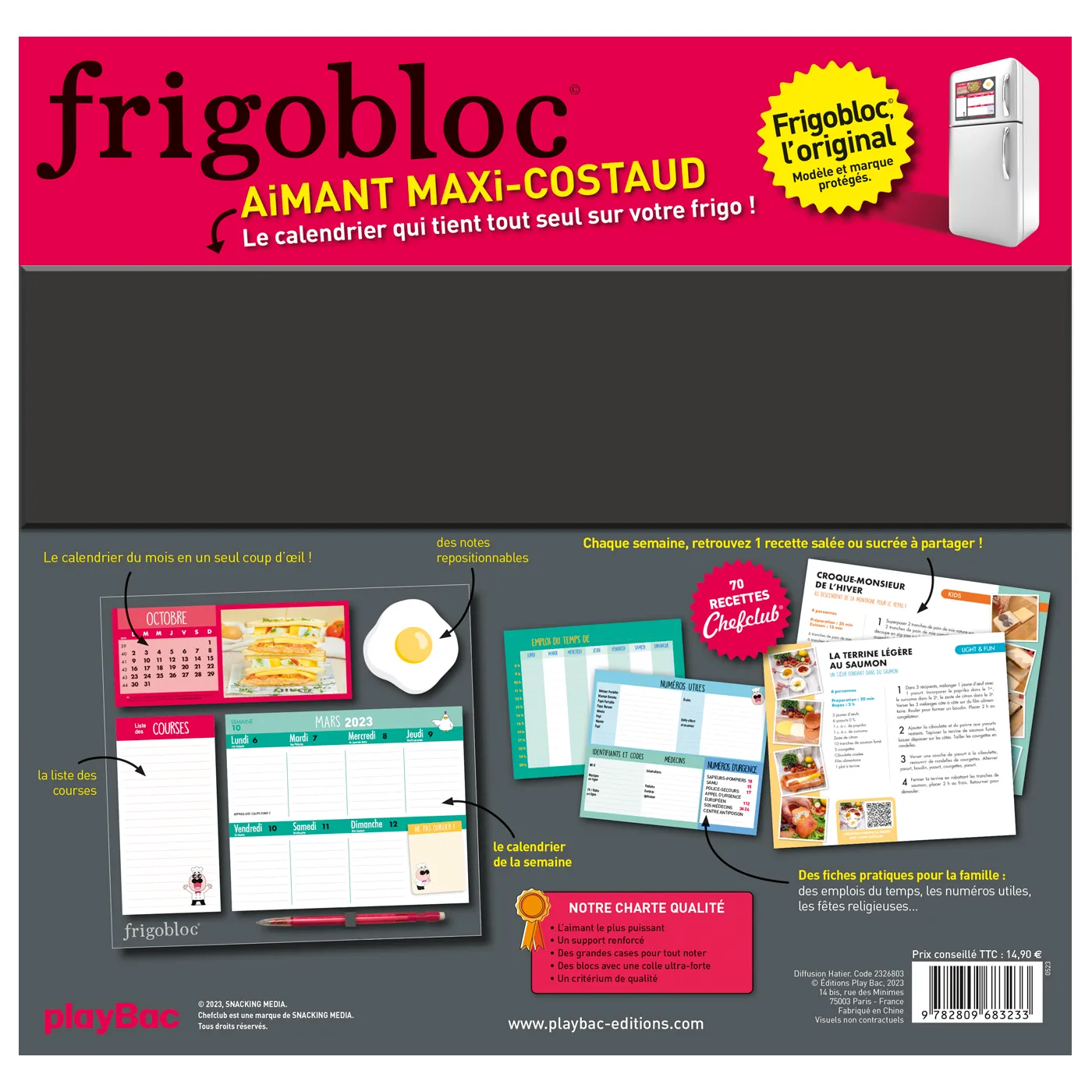Frigobloc Hebdomadaire Chefclub 2024 calendrier familial aimanté