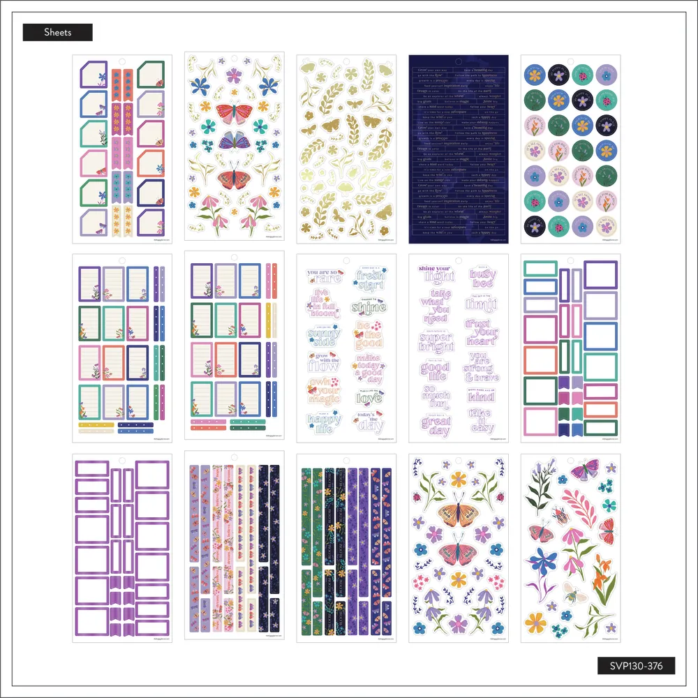 Happy Planner Midnight Botanical stickers Mini 30 feuilles nuit