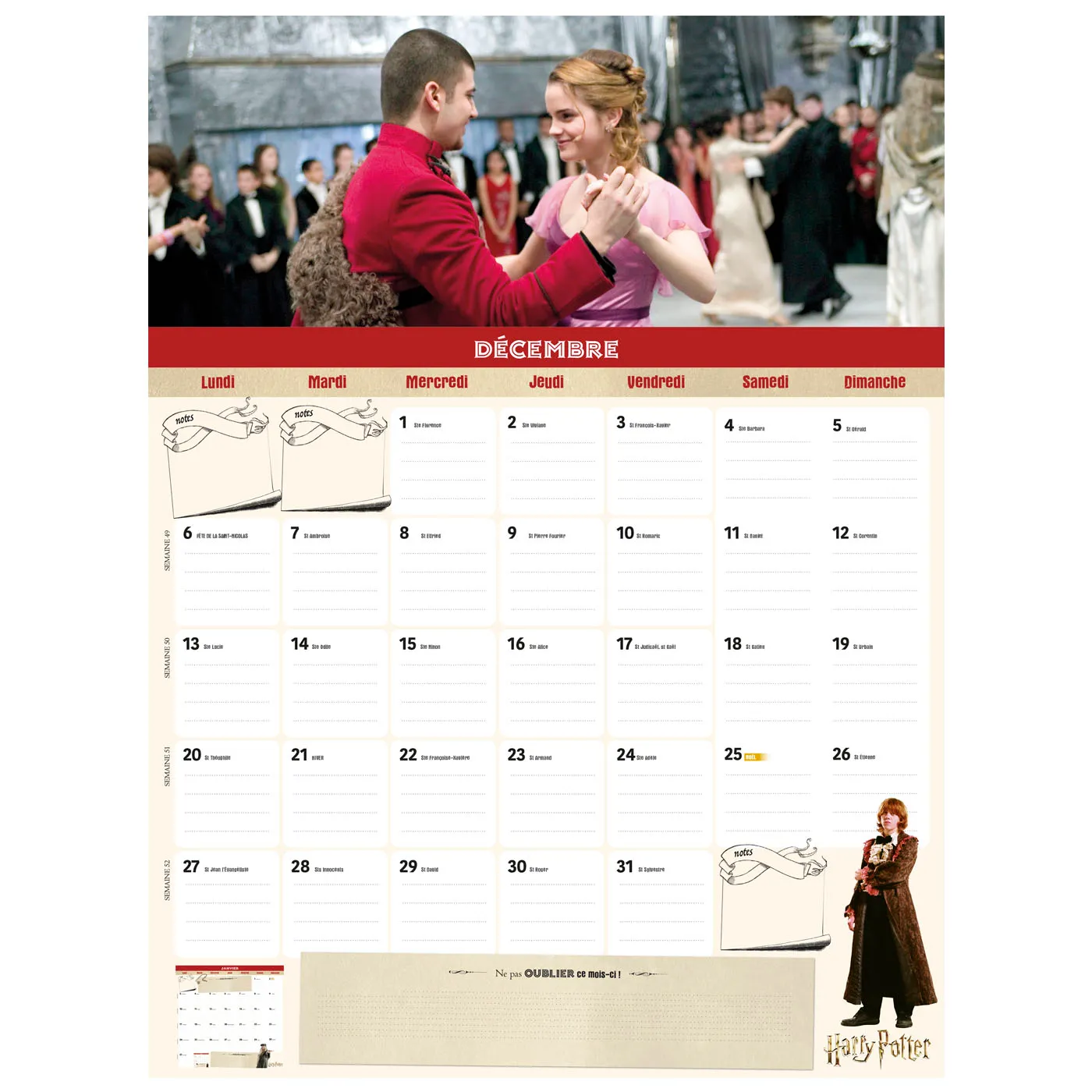 Frigobloc Mensuel Harry Potter 2022 calendrier familial aimanté