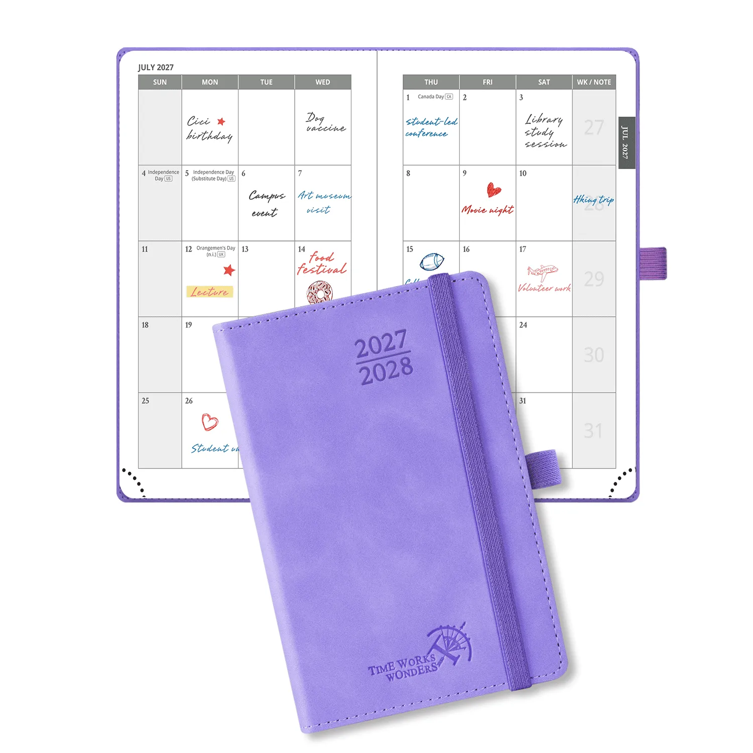 Poprun CEML2A6-27 agenda mensuel A6 lilas 24 mois