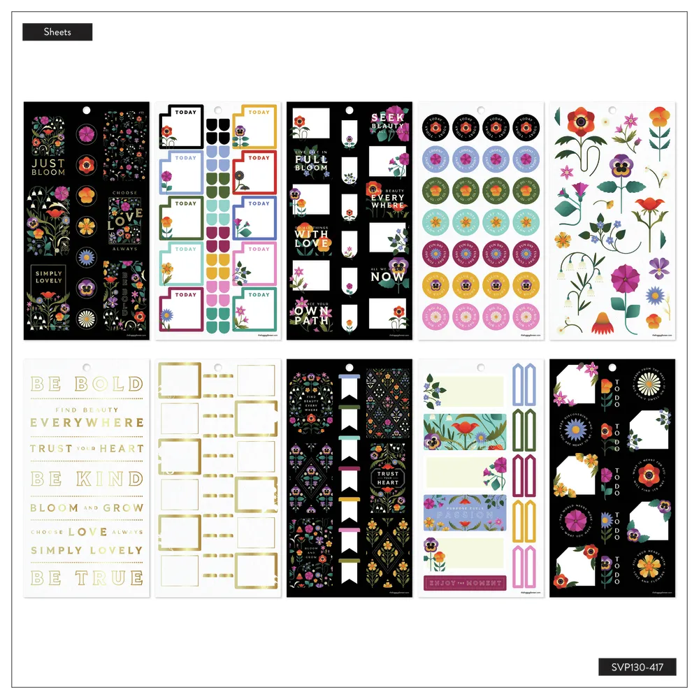 Happy Planner Radiant Garden stickers fleurs 653 pièces