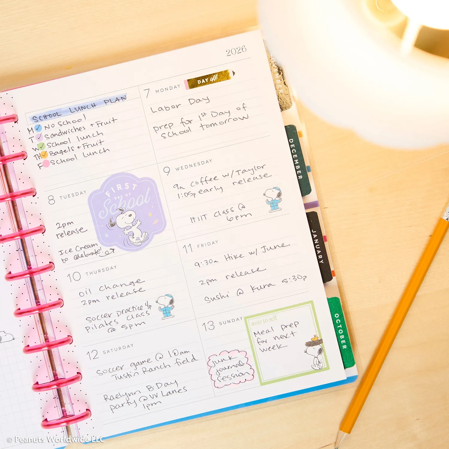 Happy Planner Peanuts 2026-2027 agenda Classic Dashboard 12 mois