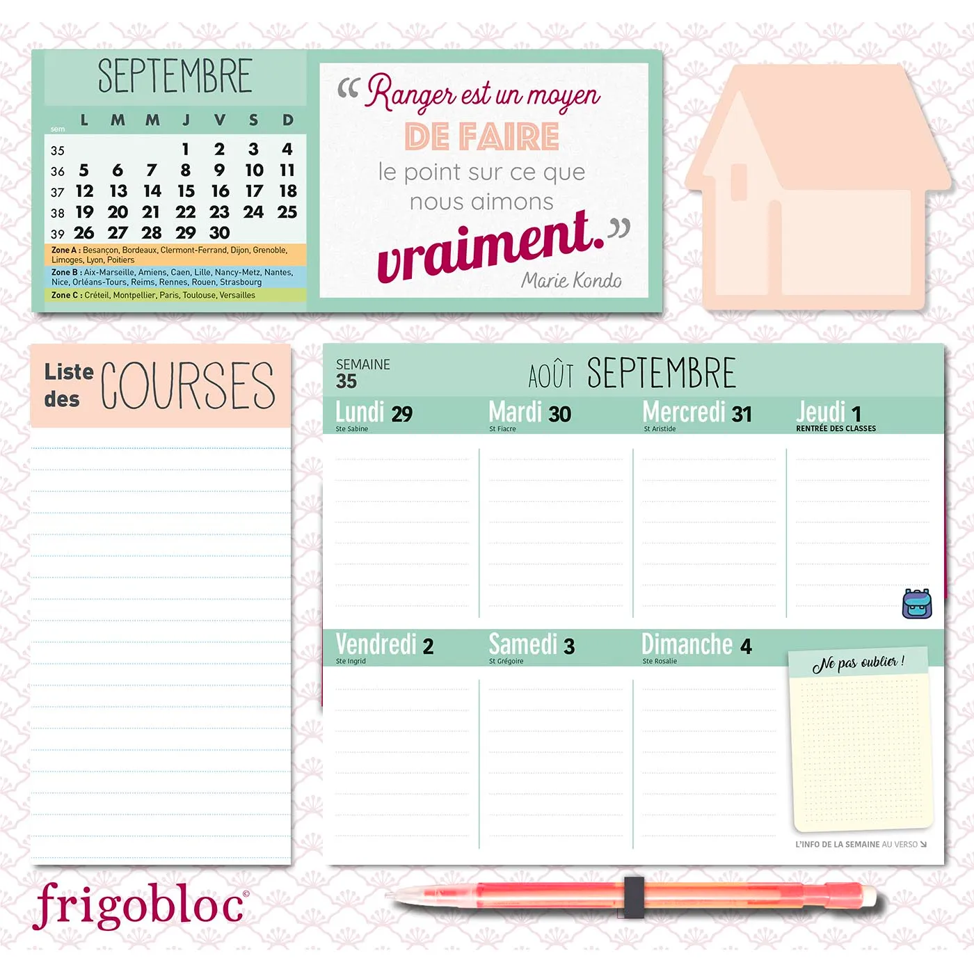 Frigobloc Maison Zen calendrier hebdomadaire aimanté
