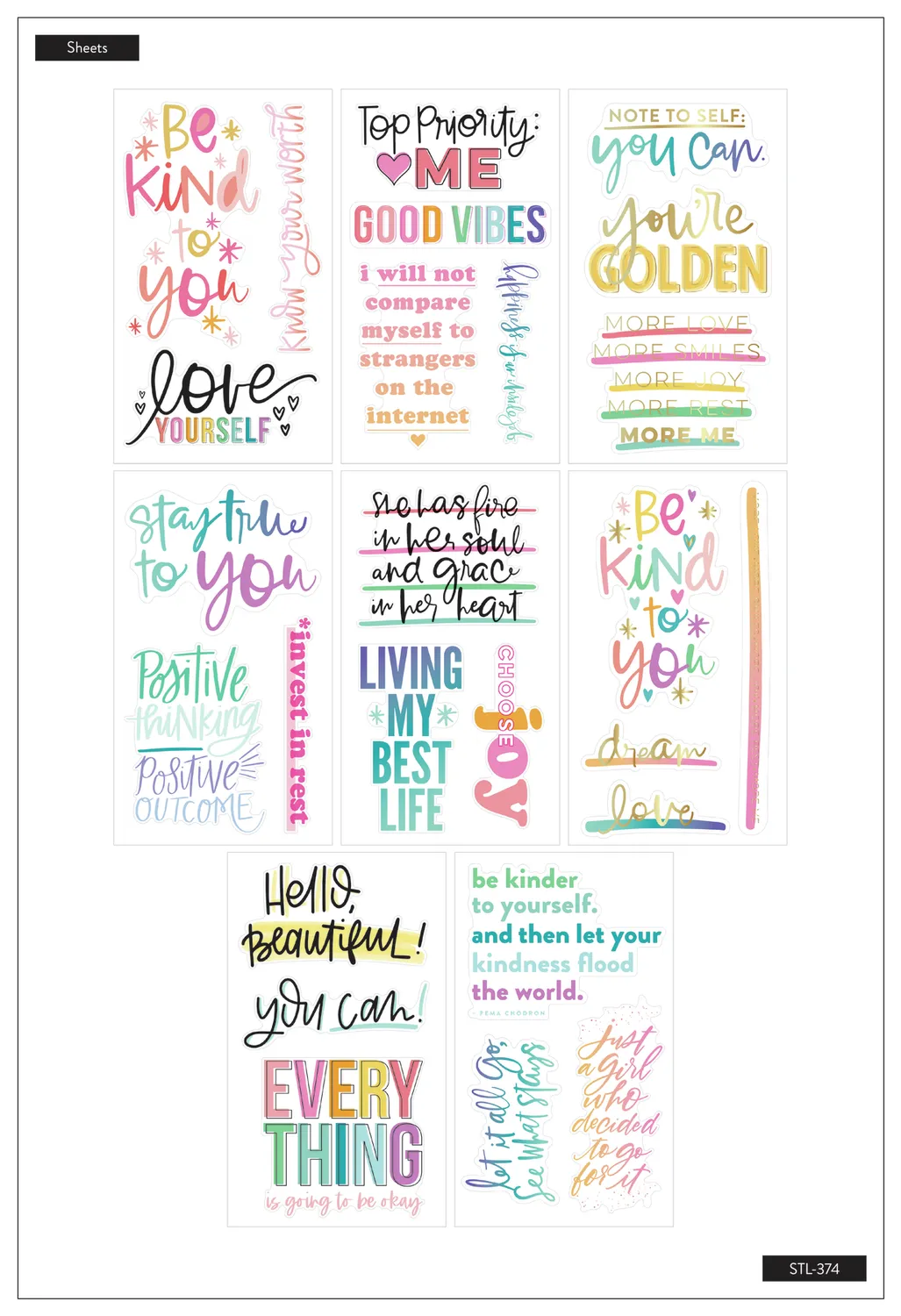 Happy Planner Self-Love stickers 8 feuilles grand format