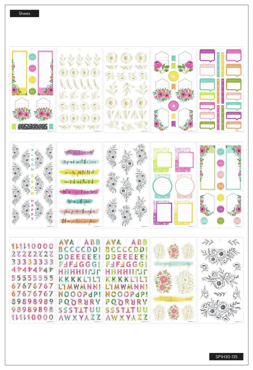 Happy Planner Colorful Florals lot stickers 613 pièces