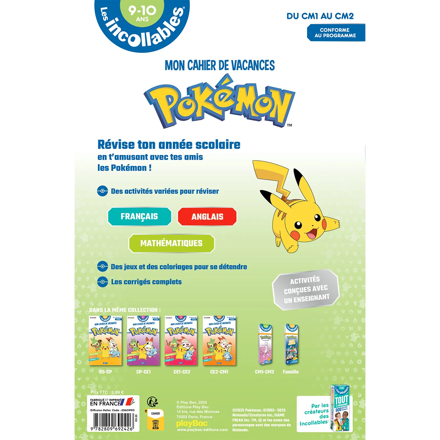 Pokémon Les Incollables cahier de vacances CM1-CM2 2026