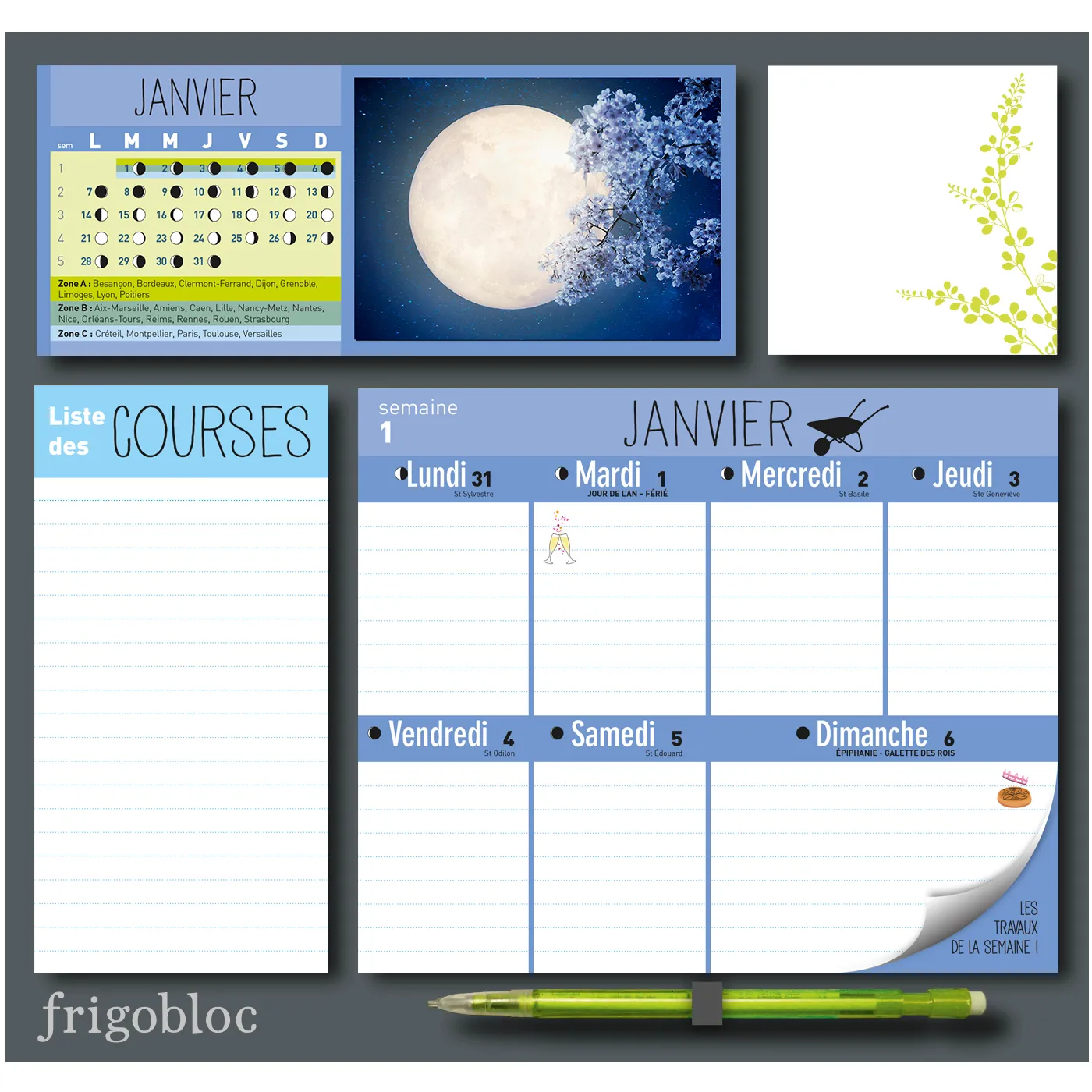 Frigobloc Jardiner avec la Lune 2020 calendrier familial aimanté