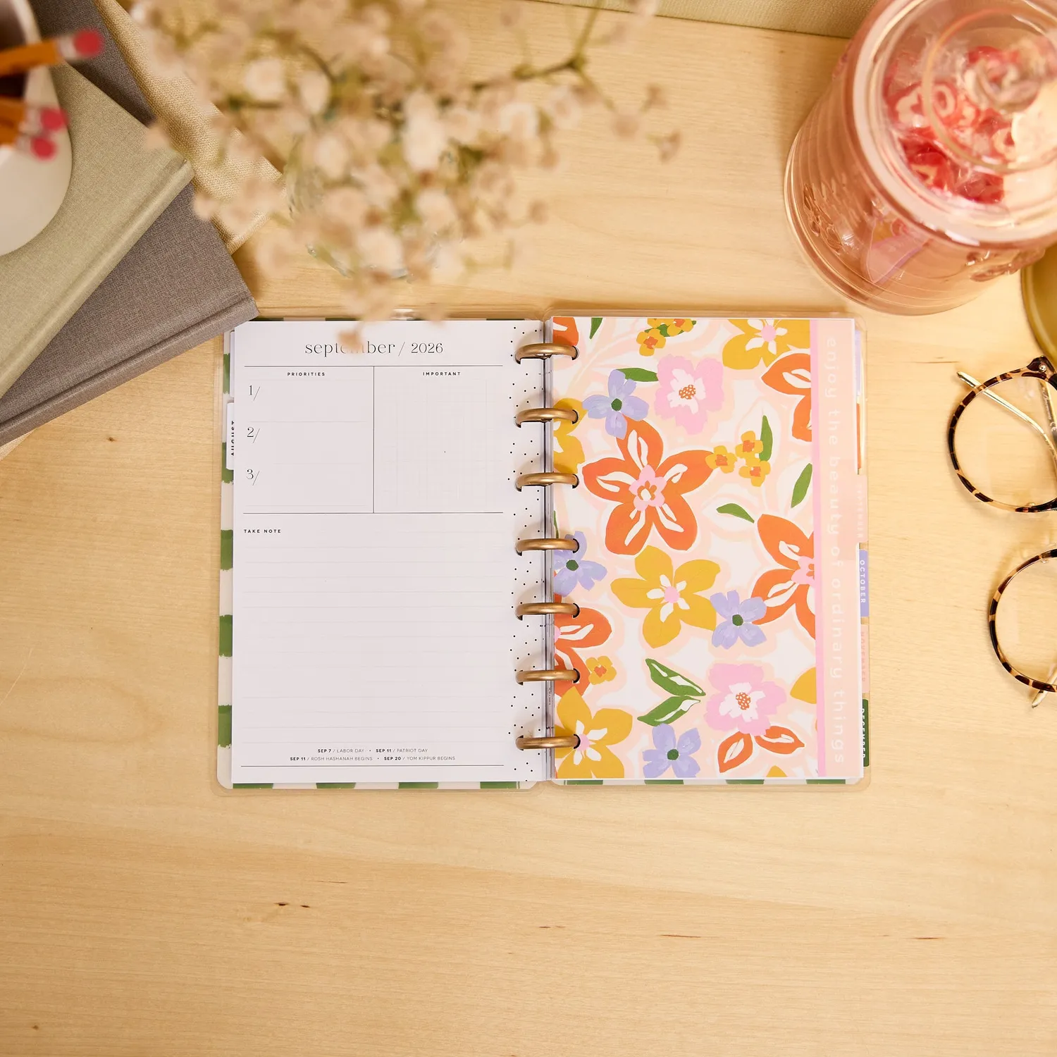 Happy Planner Blossom Bright agenda Mini dashboard 12 mois fleuri