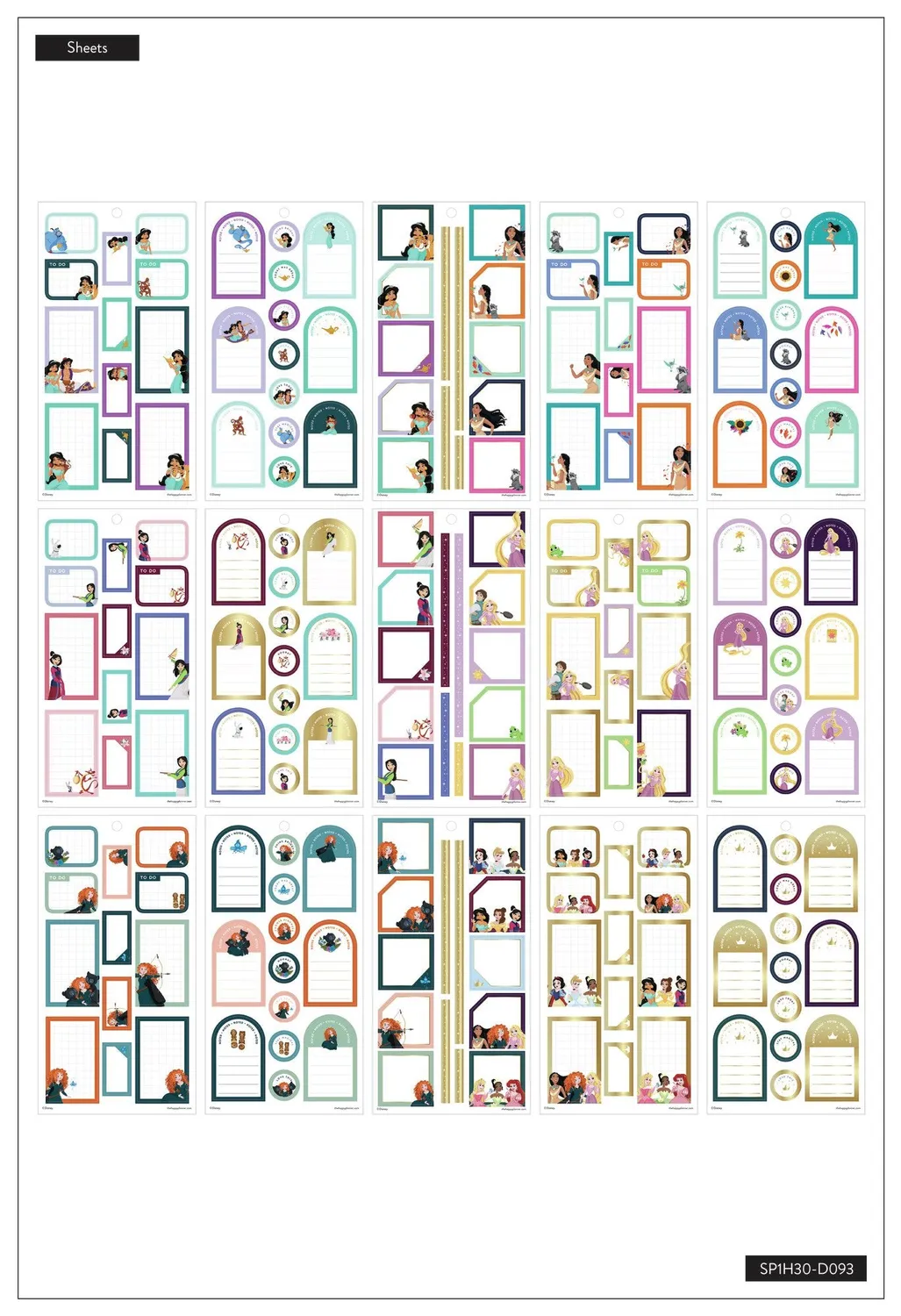Happy Planner Disney Princess Colorful Boxes stickers 384