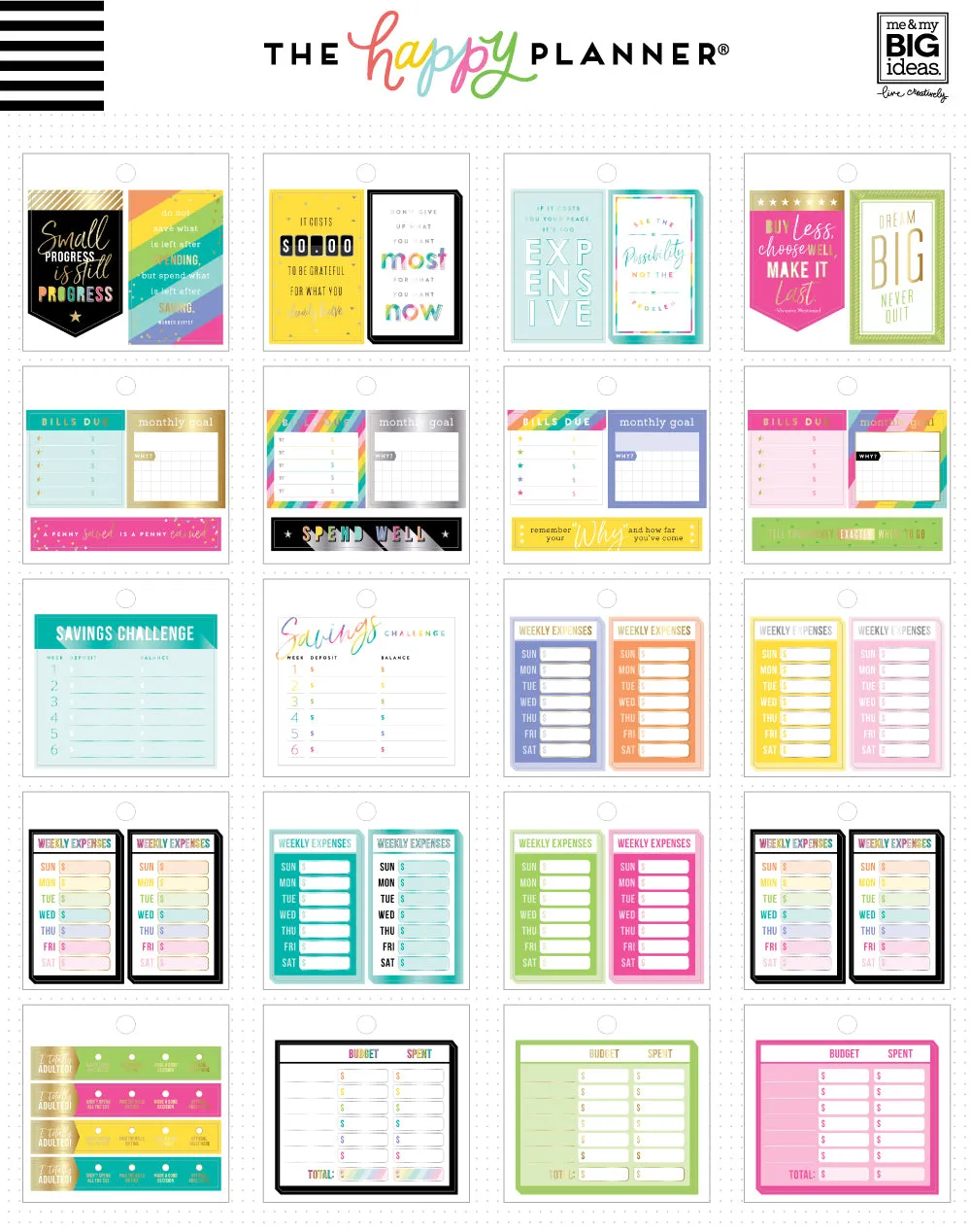 Happy Planner Budget mini stickers pad économies 20 pages