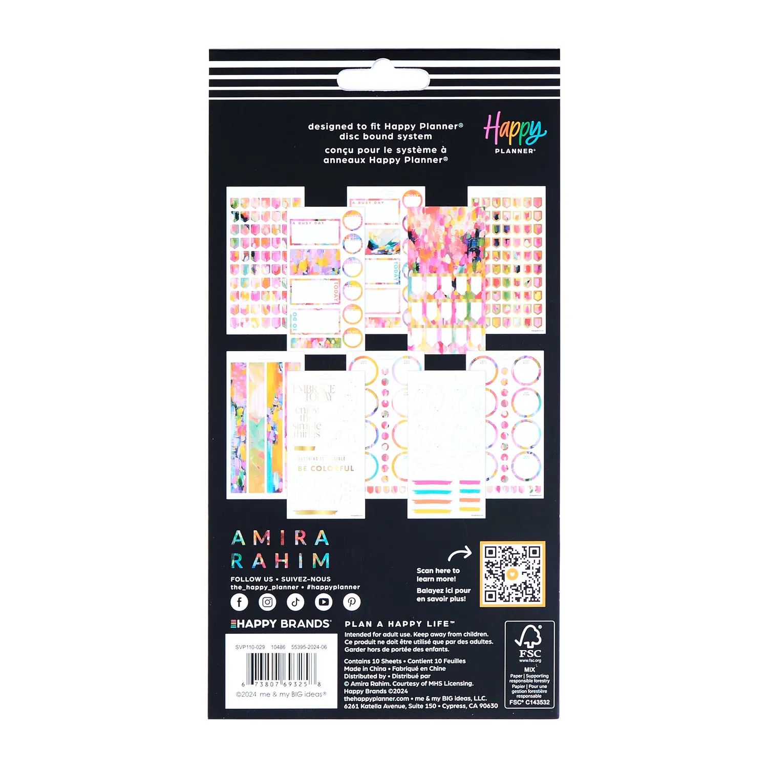 Happy Planner Bright & Brushy stickers 10 feuilles couleur