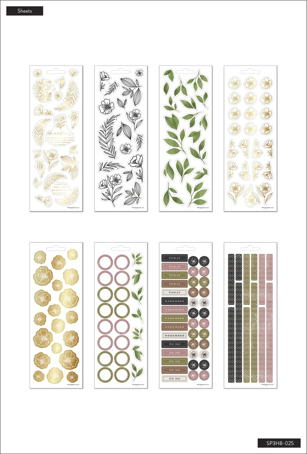 Happy Planner Heartland stickers 8 feuilles 169 pcs neutres