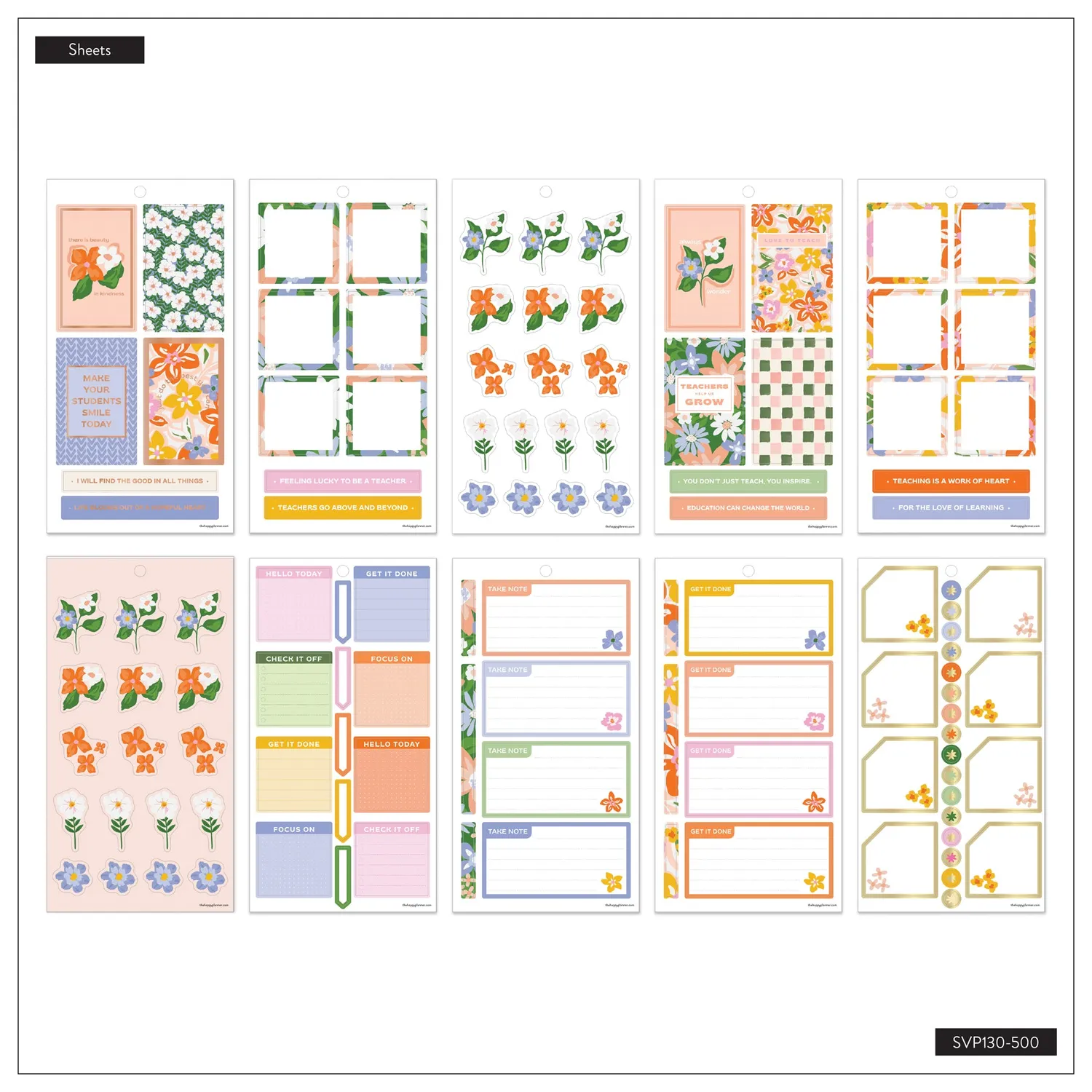 Happy Planner Blossom Bright Teacher stickers Big 30 planches floral