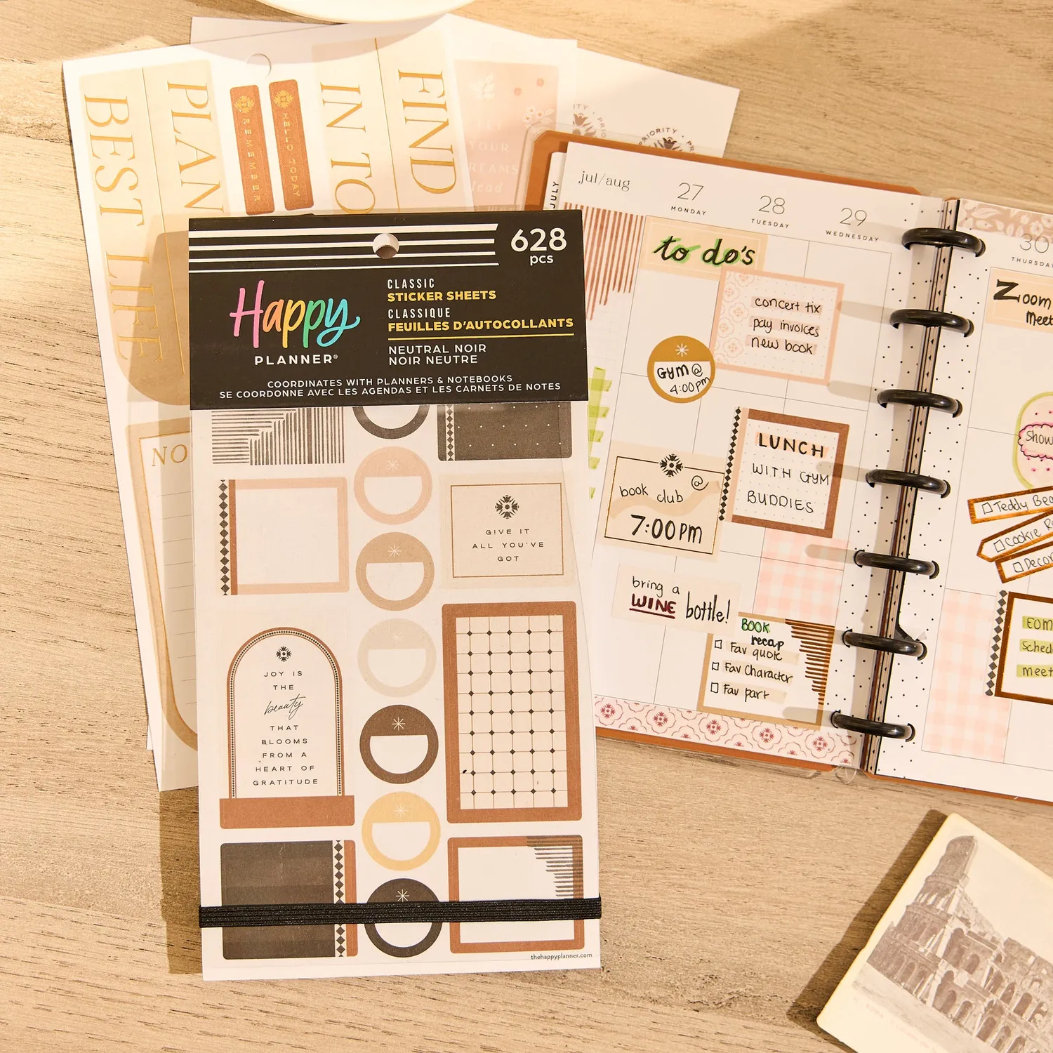 Happy Planner Neutral Noir stickers classiques 30 feuilles