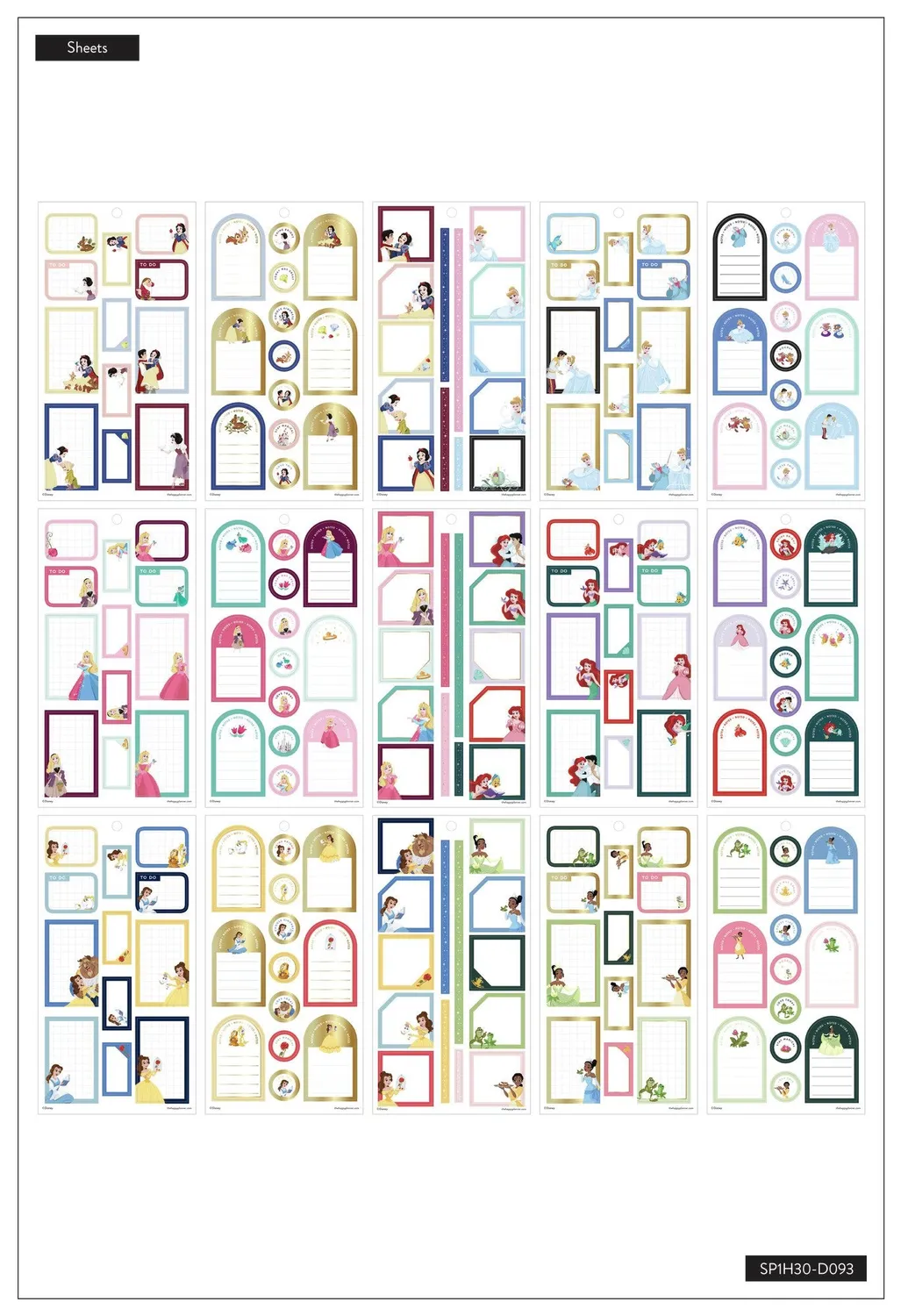 Happy Planner Disney Princess Colorful Boxes stickers 384