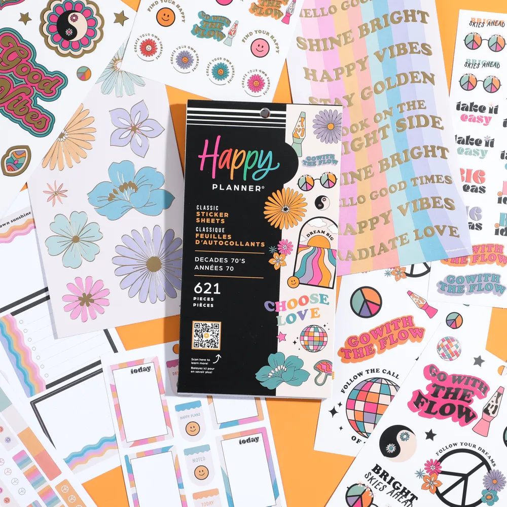 Happy Planner Decades 70s stickers agenda 30 planches 621 pièces