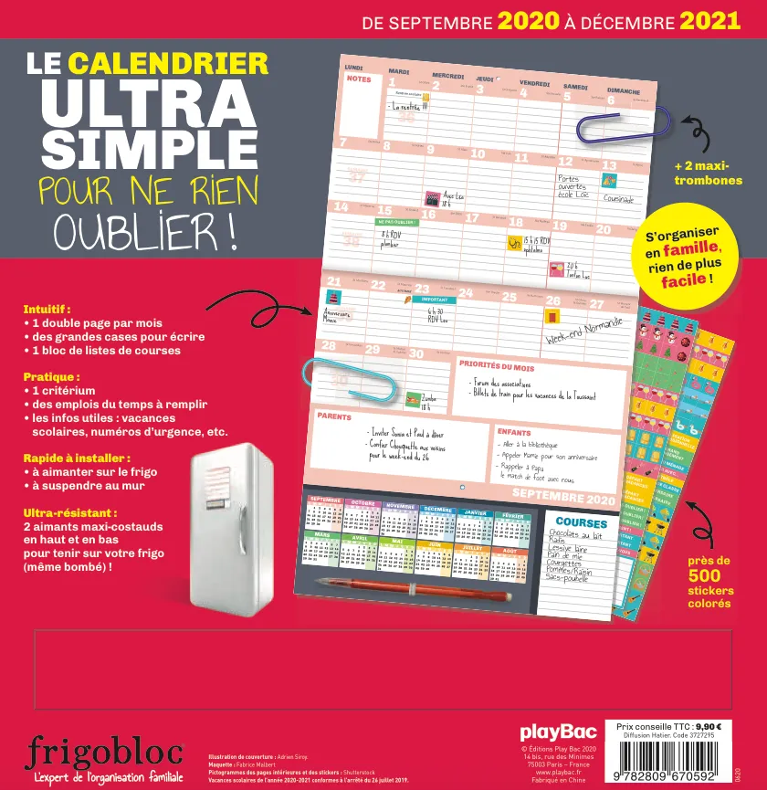Frigobloc Mini calendrier famille ultra simple sept 2020-déc 2021