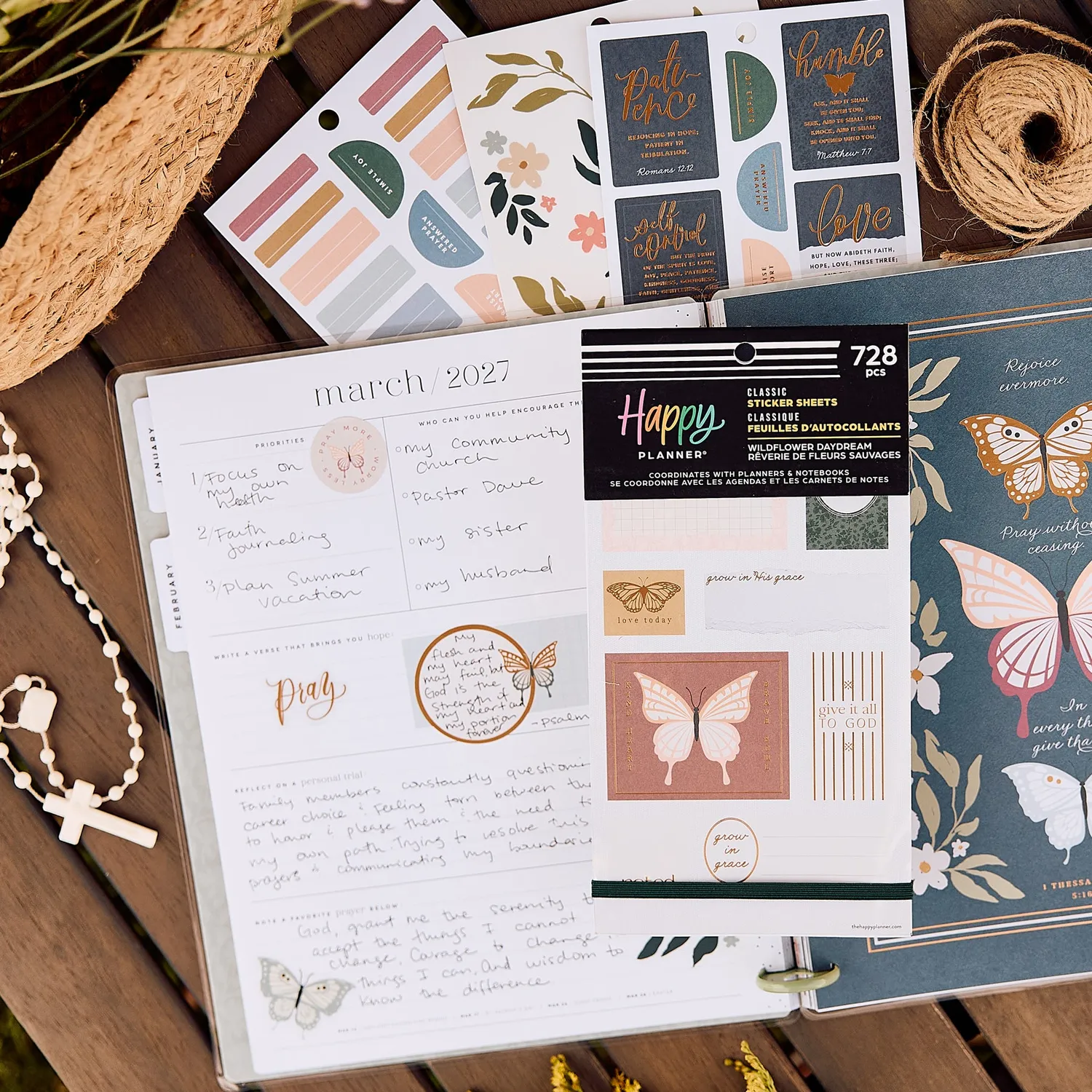 Happy Planner Wildflower Faith stickers 30 planches floral