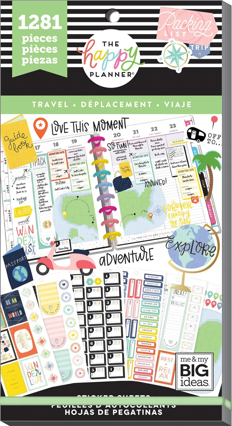 Happy Planner Travel stickers voyage 1281 pcs 30 feuilles
