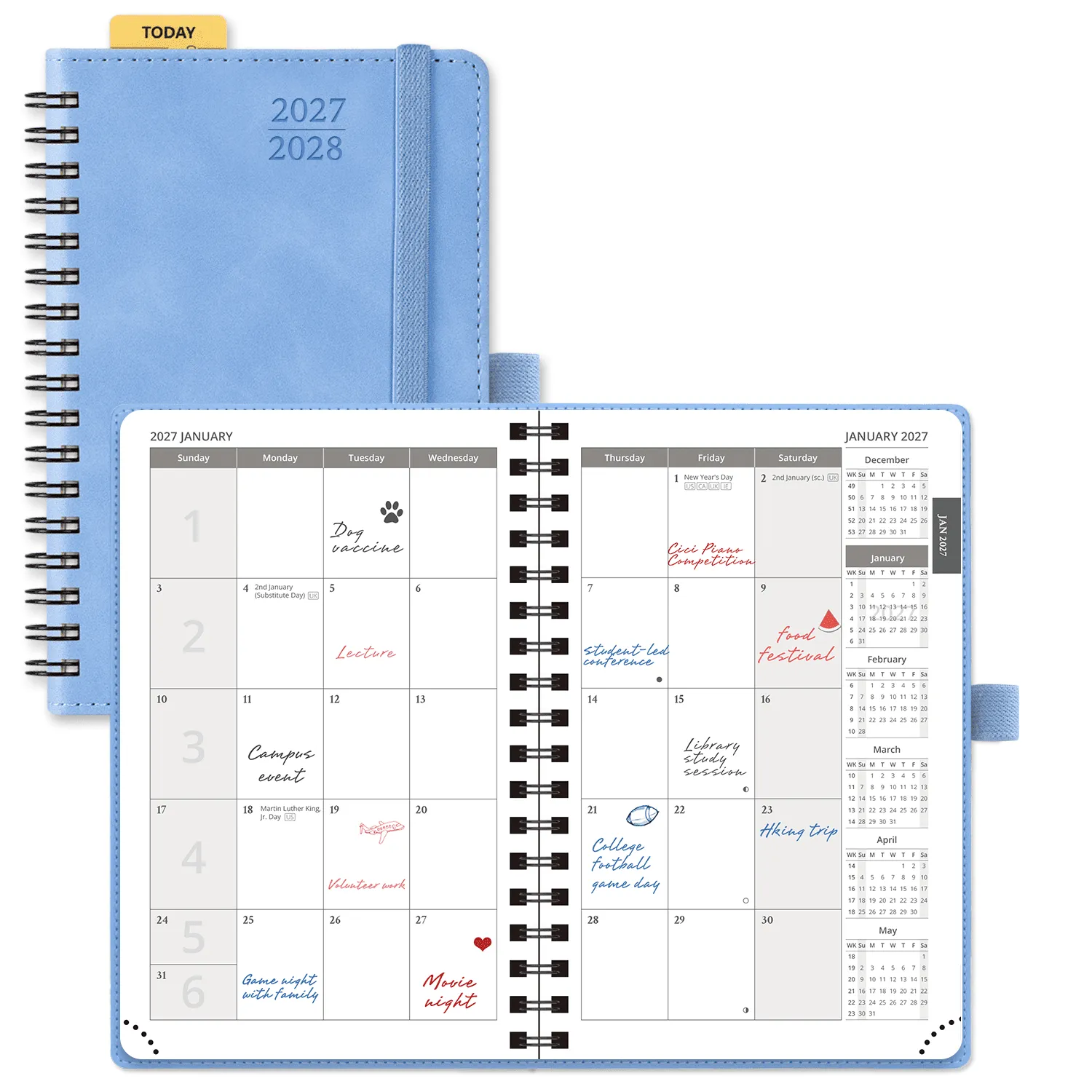 Poprun WEMLA6-27 agenda mensuel spirale A6 2027-2028 bleu
