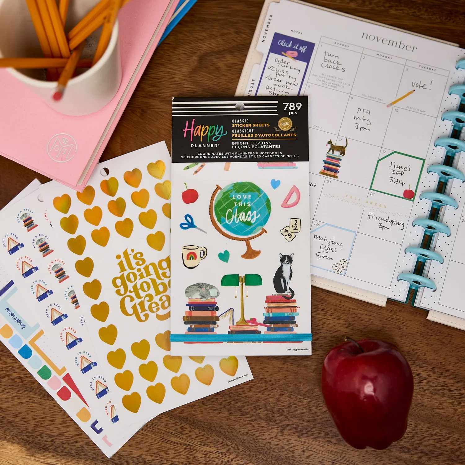 Happy Planner Bright Lessons stickers Classic 30 feuilles classe