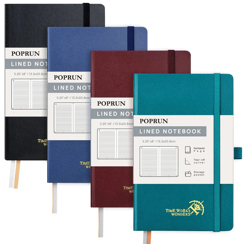 Poprun CH127L carnets lignés A5 rigides 4 couleurs lot 4