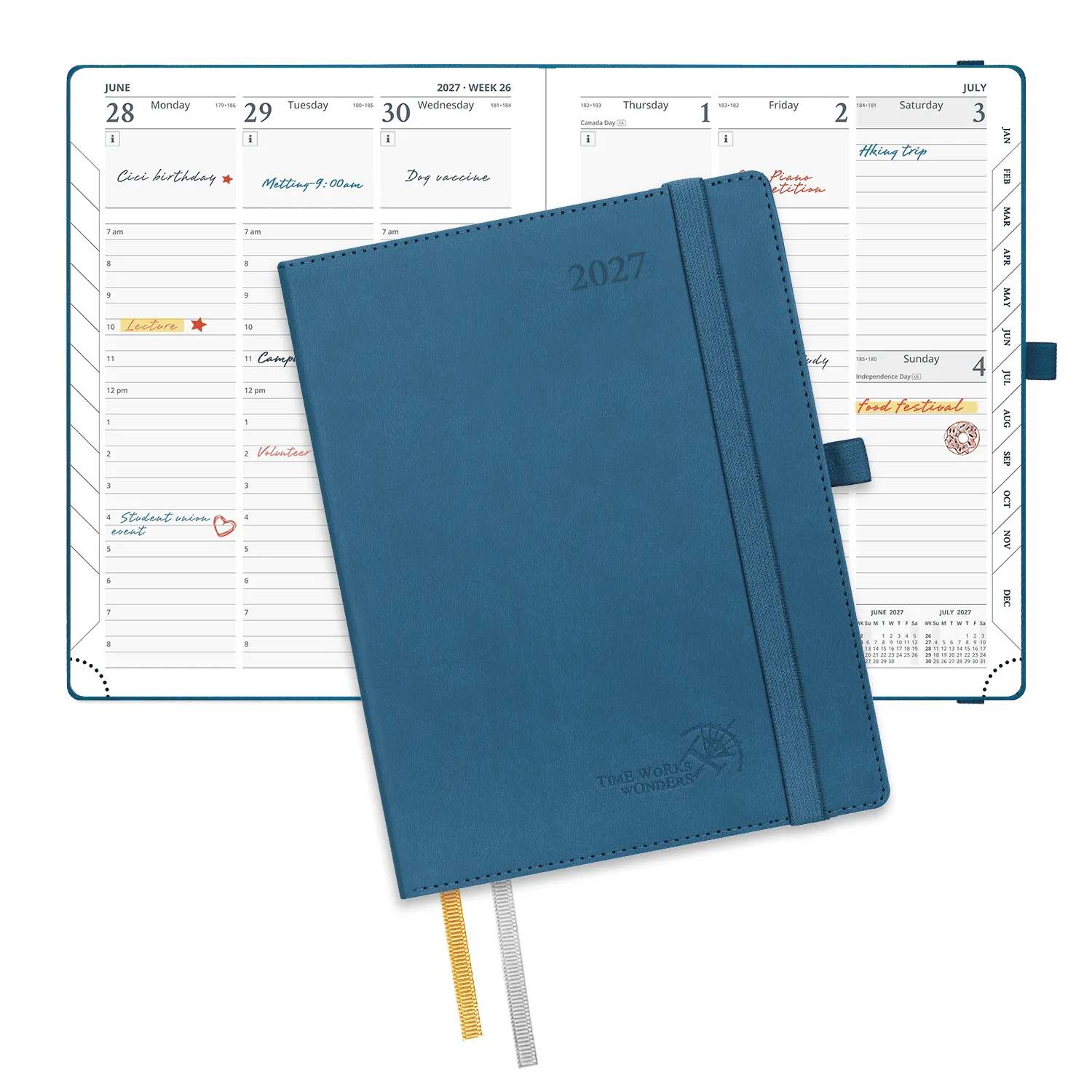 Poprun CELO7-27 agenda semainier 2027 16,5x21,6 cm bleu nuit