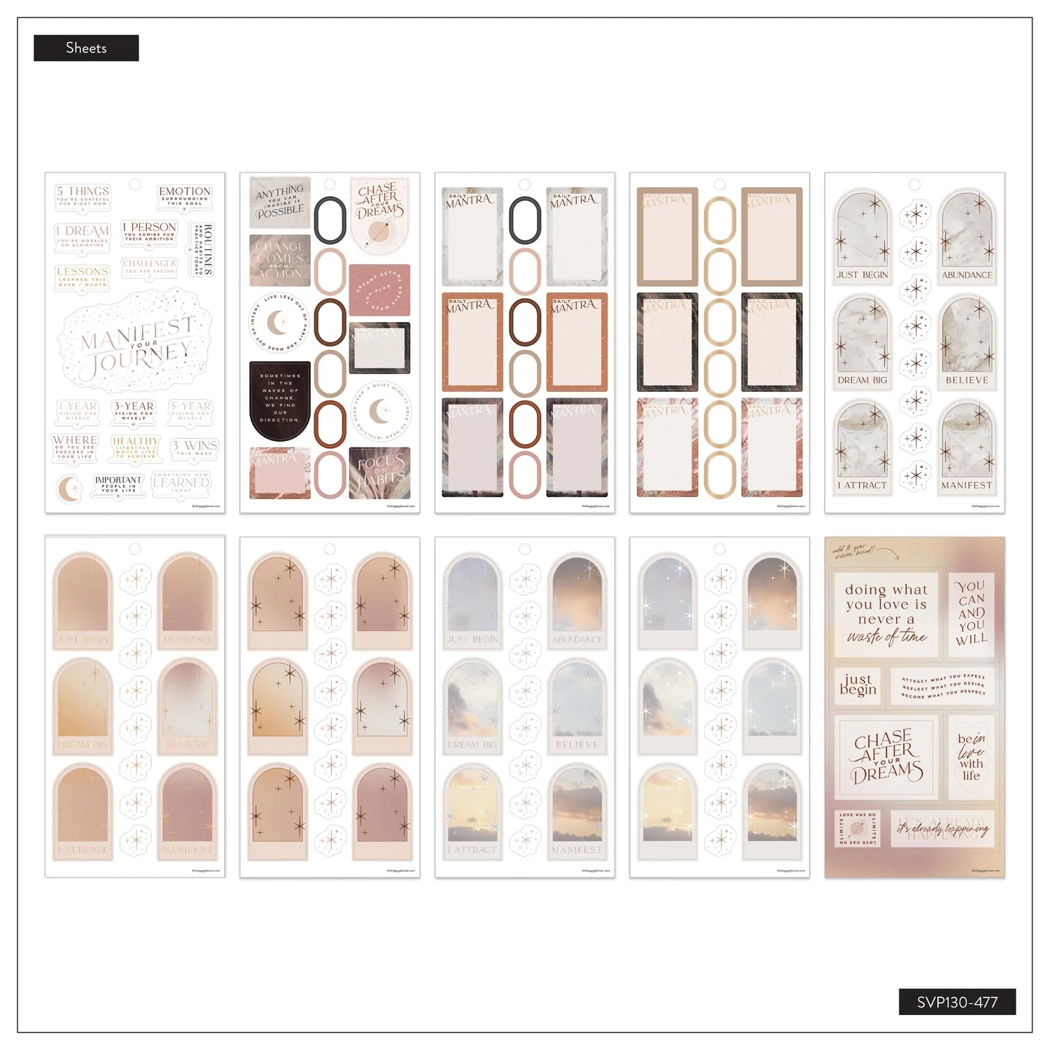Happy Planner Manifest stickers value pack 30 feuilles neutres