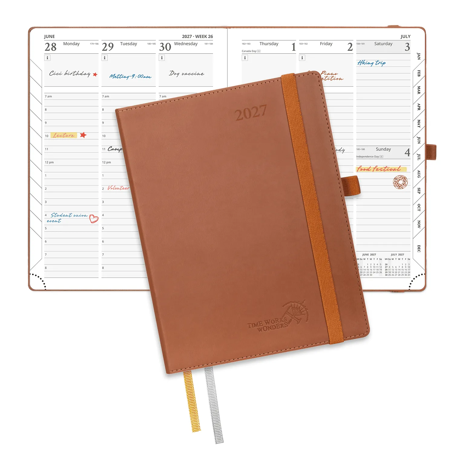 Poprun CELO7-27 agenda semainier 2027 marron souple