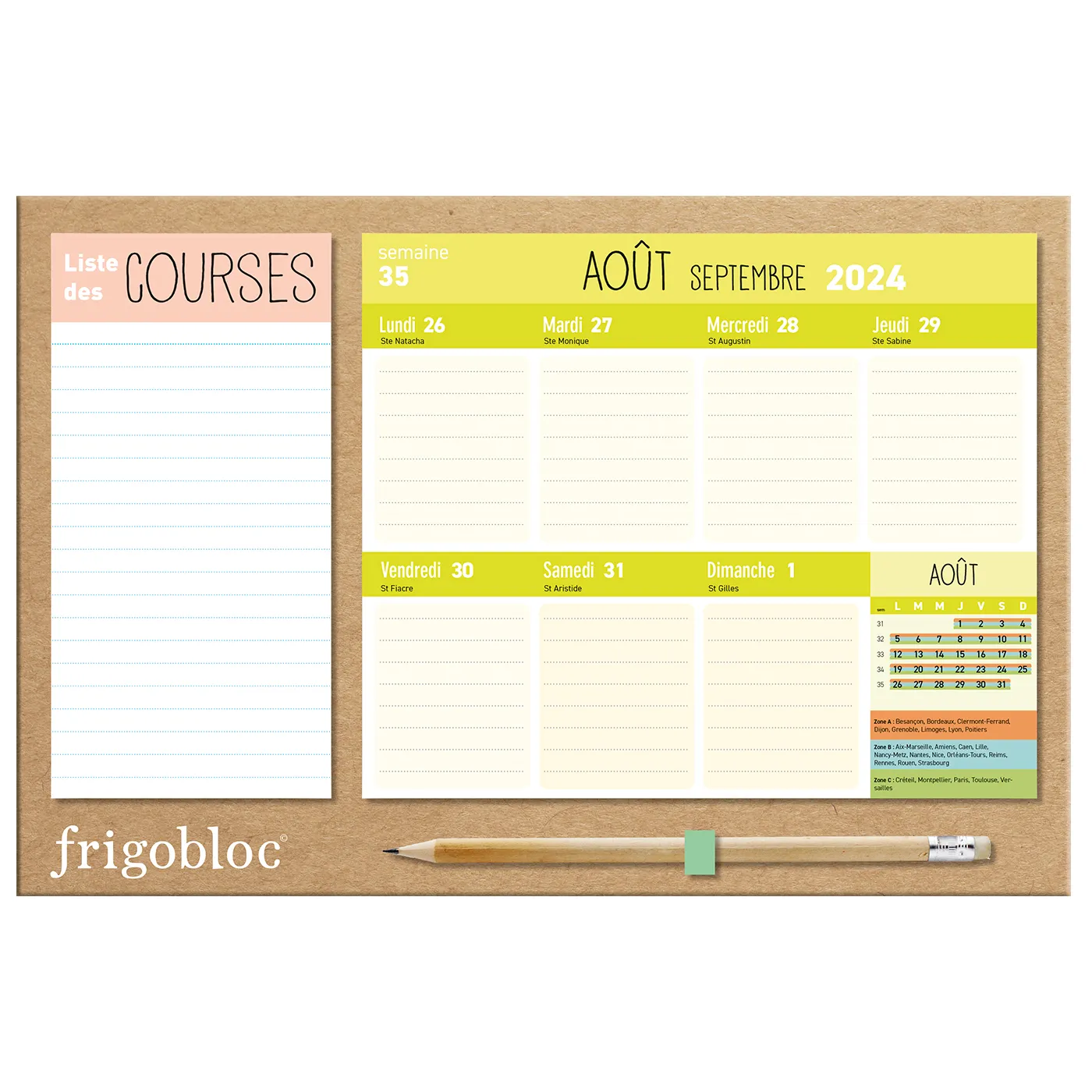 Mini Frigobloc Hebdomadaire 2025 calendrier frigo zéro déchet 16 mois